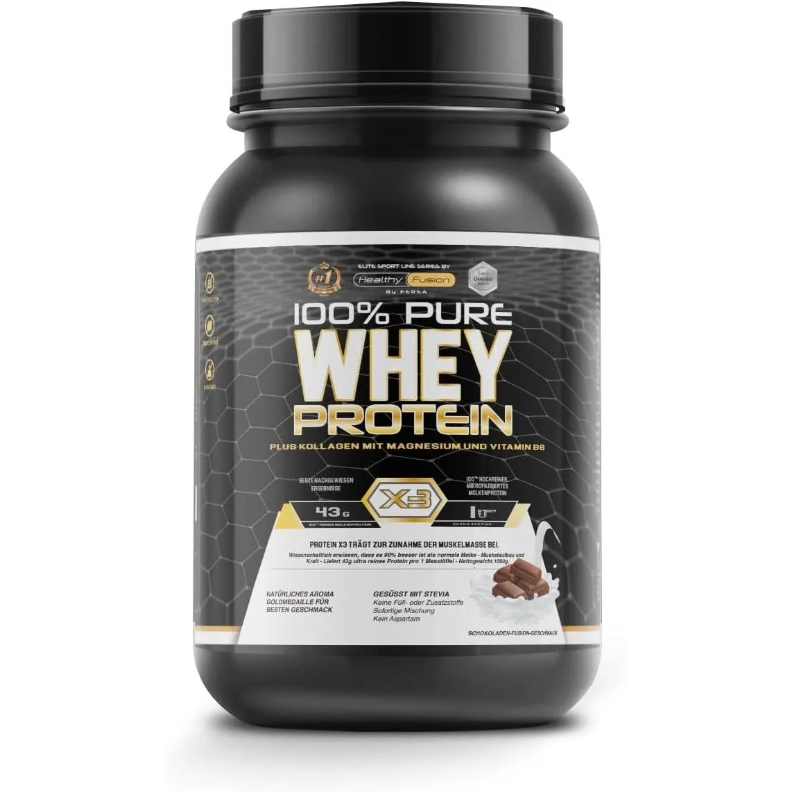 Healthy Fusion Whey Protein | 100% reines Whey Protein mit Kollagen, Magnesium & Vitamin B6 | 43 g Protein + 9,4 g BCAA…