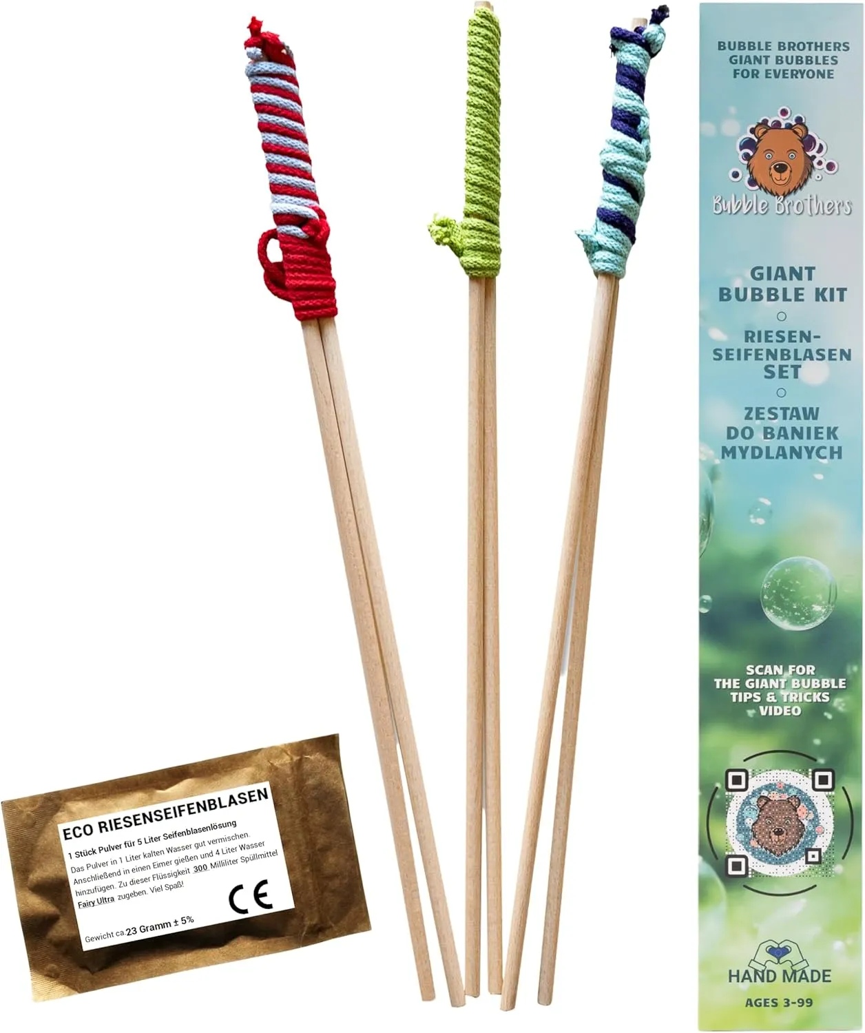 Bubble Brothers Giant Soap Bubbles Set of 3 Bubble Sticks and 5 L Bubble Liquid, Soap Bubbles for Children, 3 Styles, 5…