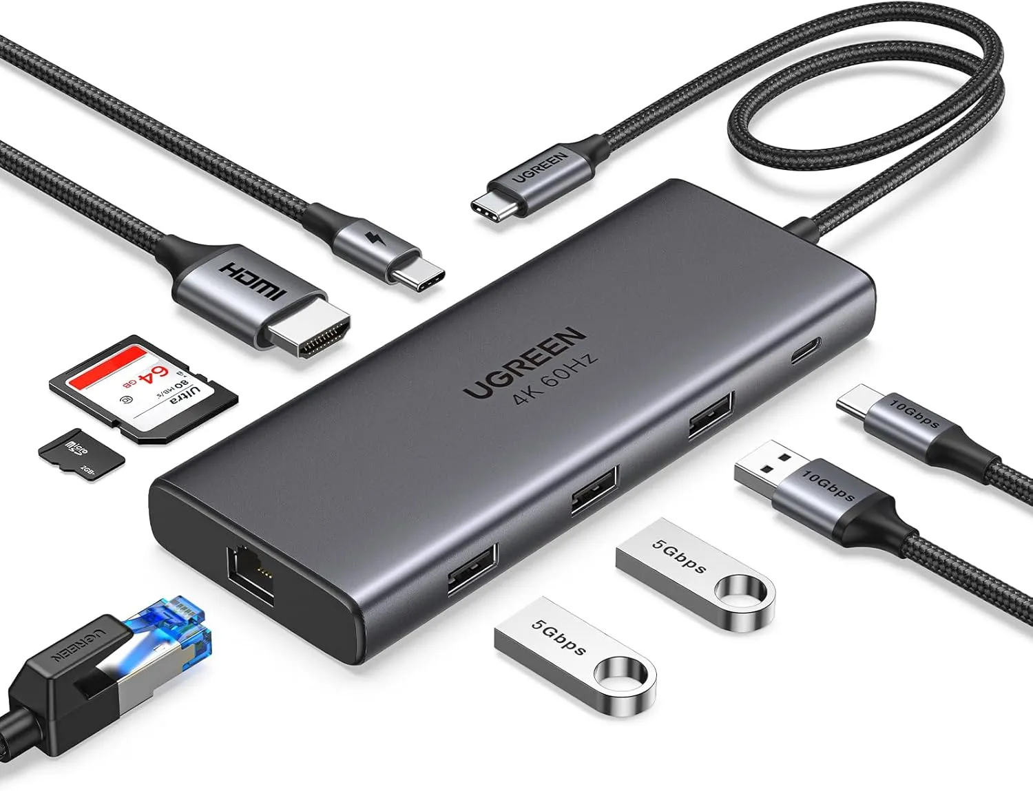 UGREEN Revodok Pro 109 USB C Hub 10Gbps USB A 3.2&USB C 3.2, HDMI 4K@60Hz, PD100W, Ethernet, SD/TF, Docking Station kom…