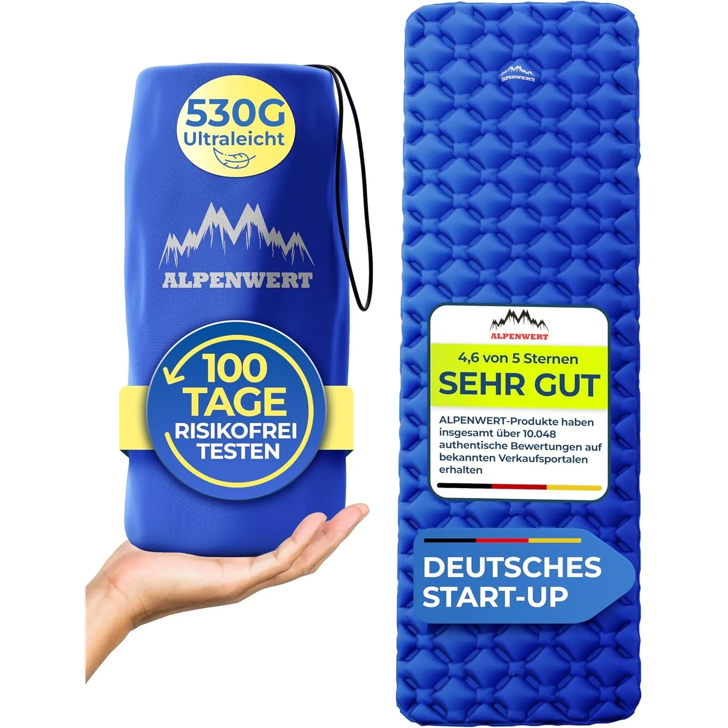Alpenwert® Isomatte Outdoor [Kleines Packmaß & Ultraleicht] – Testsieger 2026 – 100 Tage risikofrei testen – Aufblasbar…