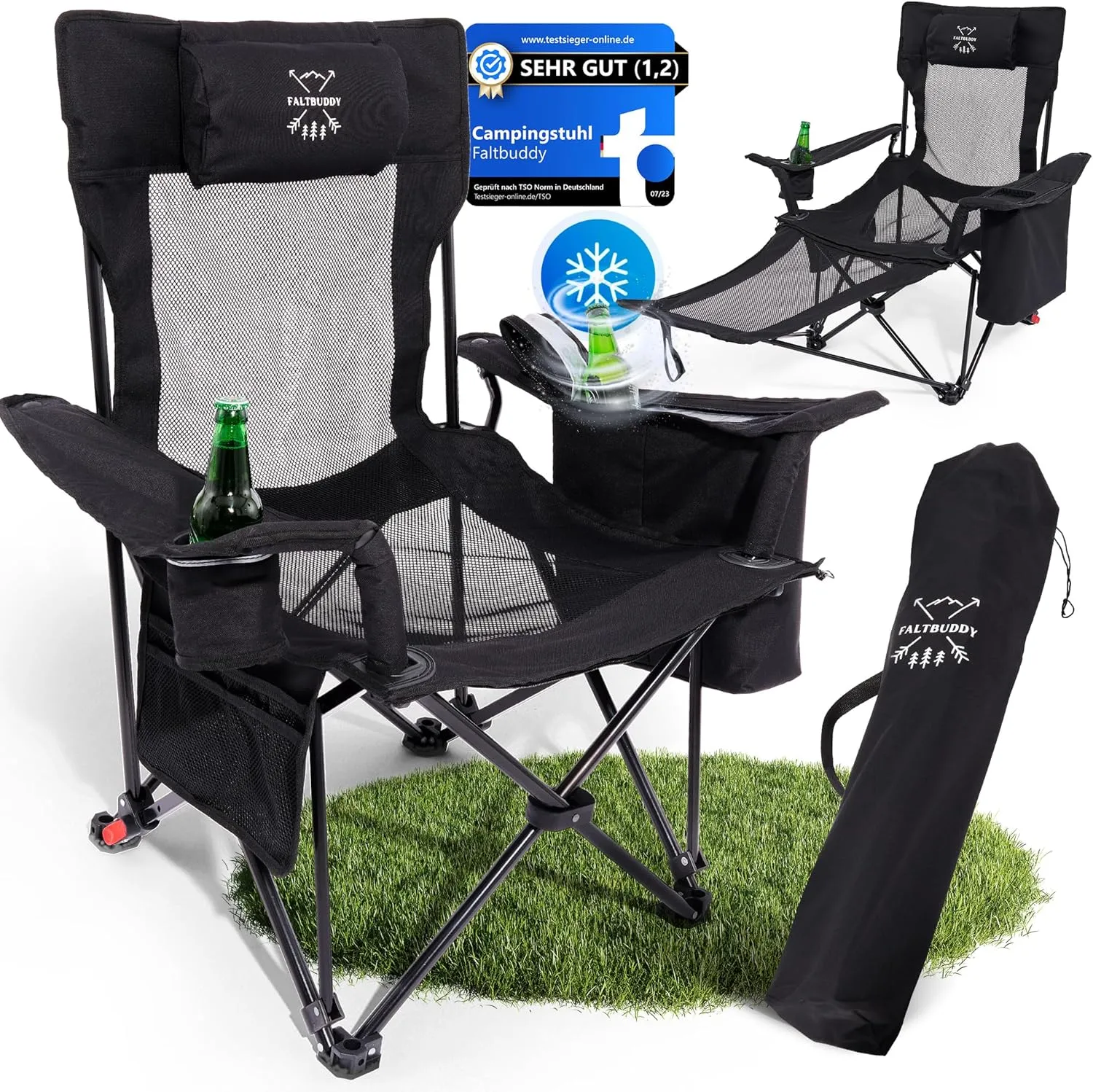 Foldable Camping Chair & Deck Chair Foldable 2-in-1 180 kg Black [XXL Cool Bag] Folding Chair I Folding Chair I Fishing…