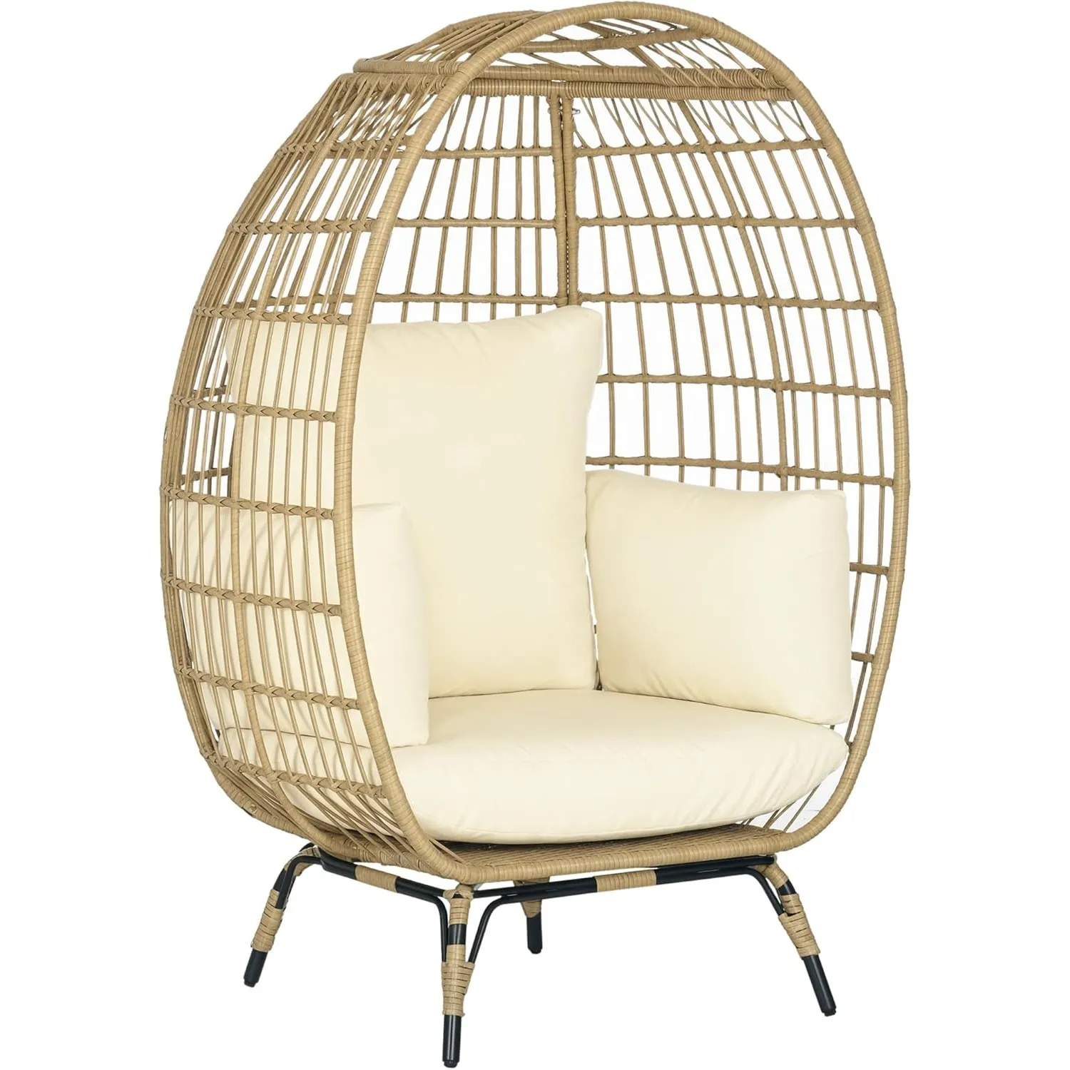 Outsunny Rattansessel in Korbform mit Sitzkissen 105 x 90 x 148 cm Khaki | Rattanstuhl, Erhöhter Gartensessel für Balko…