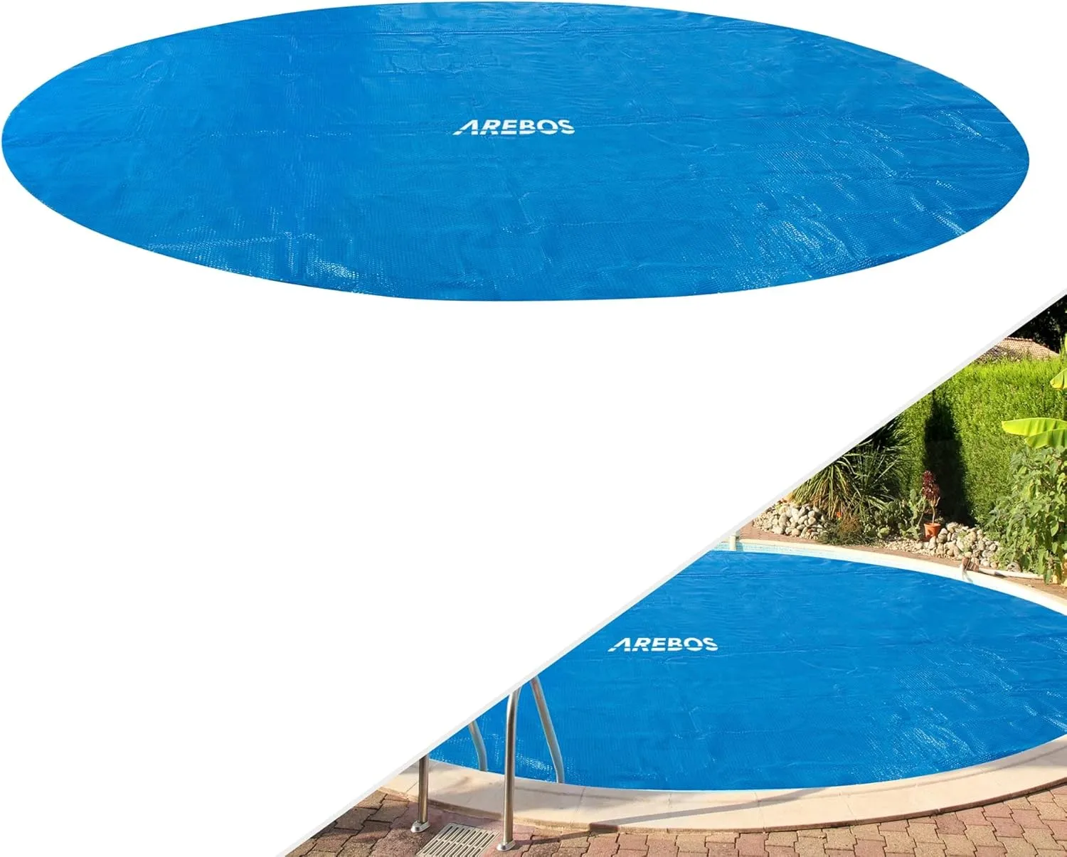 Arebos Pool Solar Tarpaulin Round Diameter 3.66 m Blue Solar Tarpaulin Thickness 120 µm Solar Film Can Be Cut to Size P…