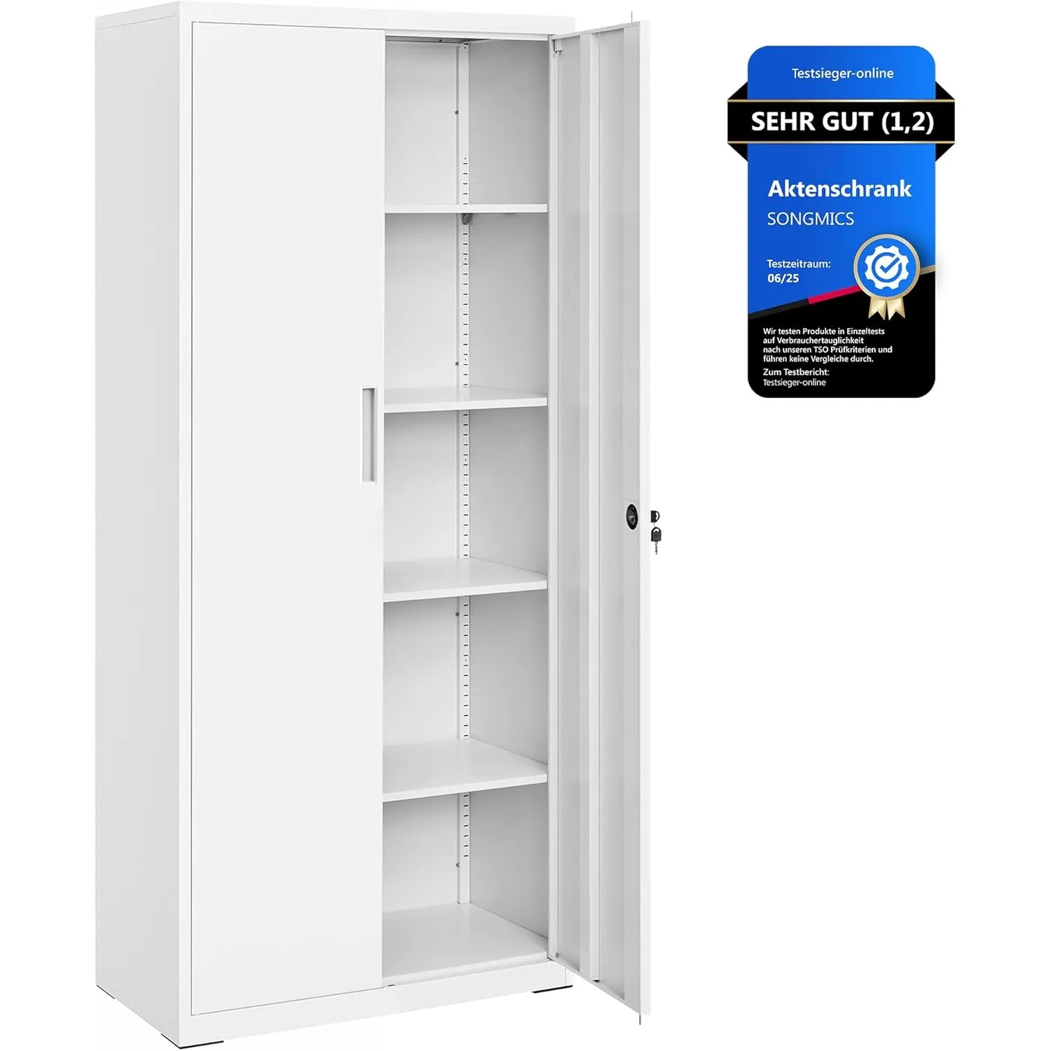 SONGMICS Aktenschrank, Doppeltüren, Schloss, 5 Ebenen, 80 x 40 x 180 cm