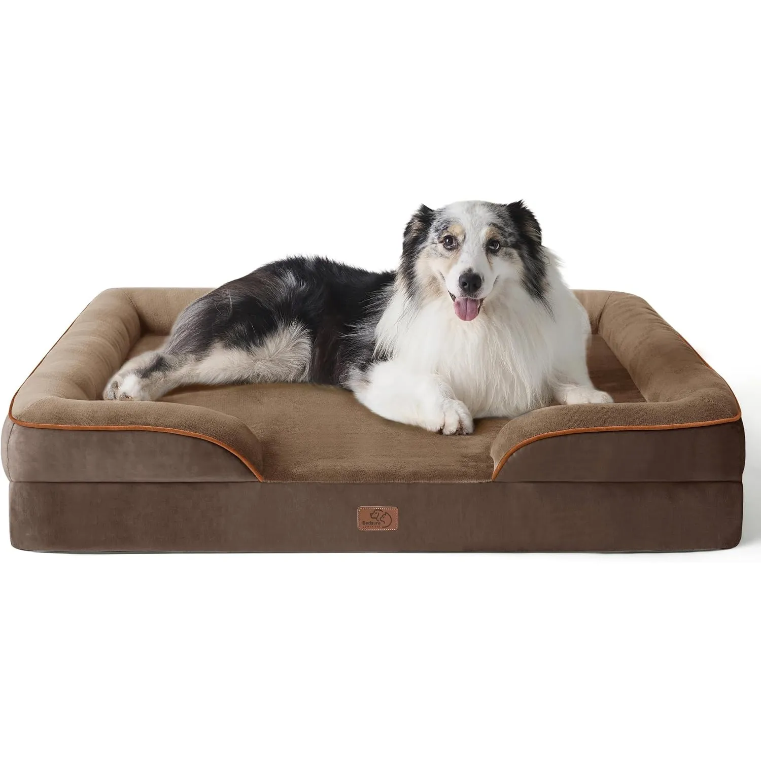 BEDSURE orthopädisches Hundebett ergonomisches Hundesofa, 106x80cm, braun | Hundekorb grosse Hunde mit eierförmiger Kis…