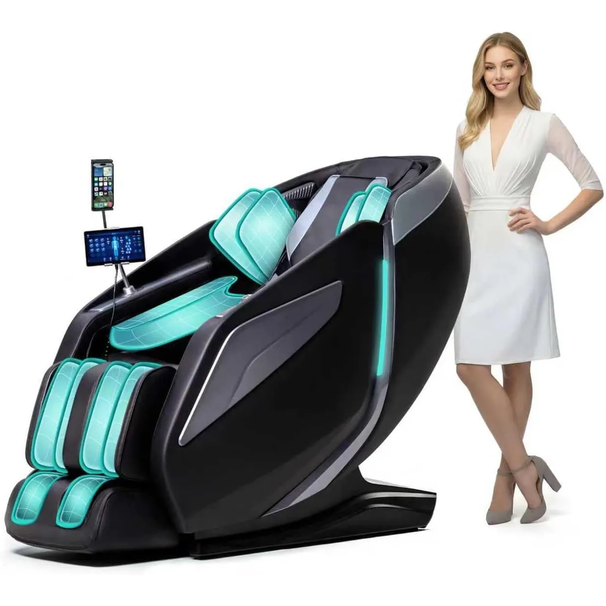 HealthRelife 4D Massagesessel mit App-Steuerung 42 Luftkissen AI Körperscan