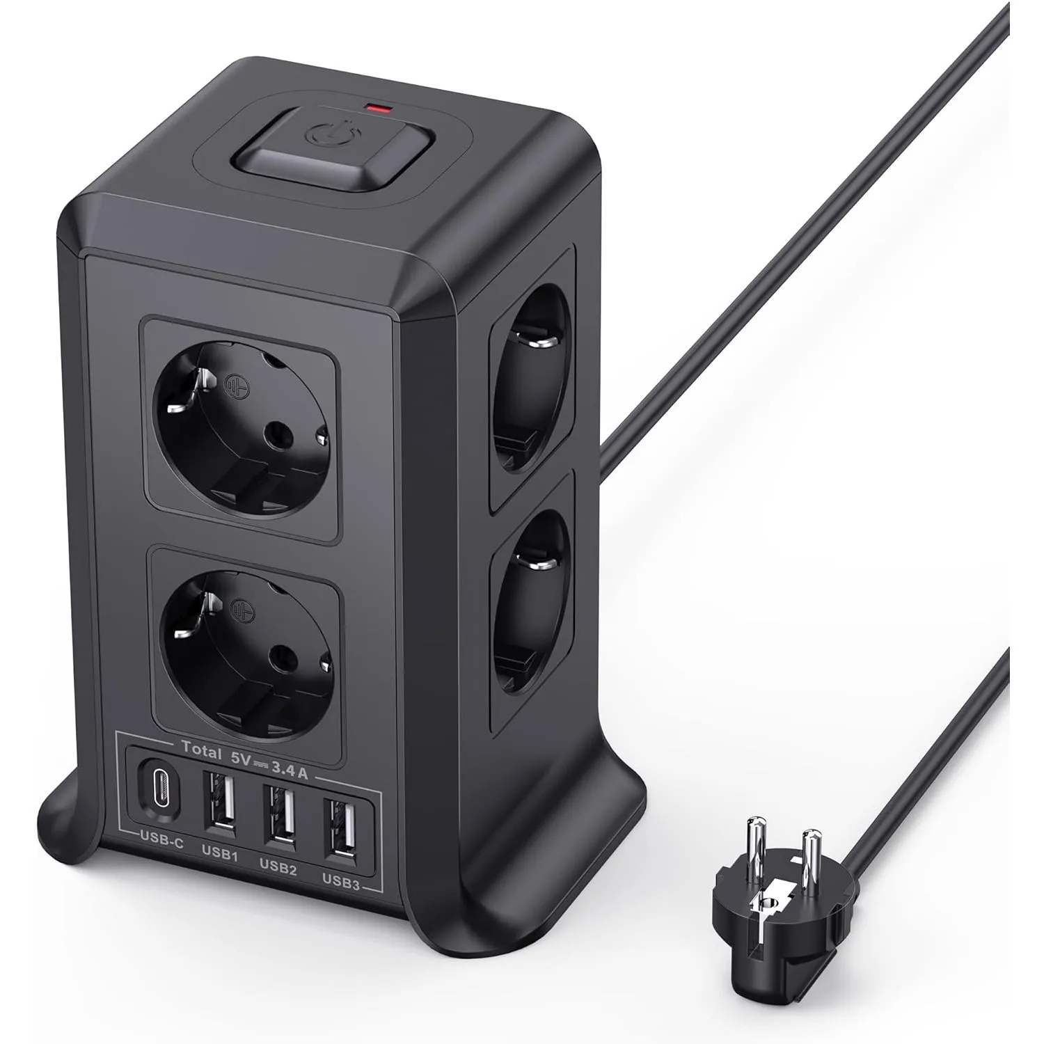 8 Fach Steckdosenleiste 2 M mit Mehrfachsteckdose, 4 USB Mehrfachstecker