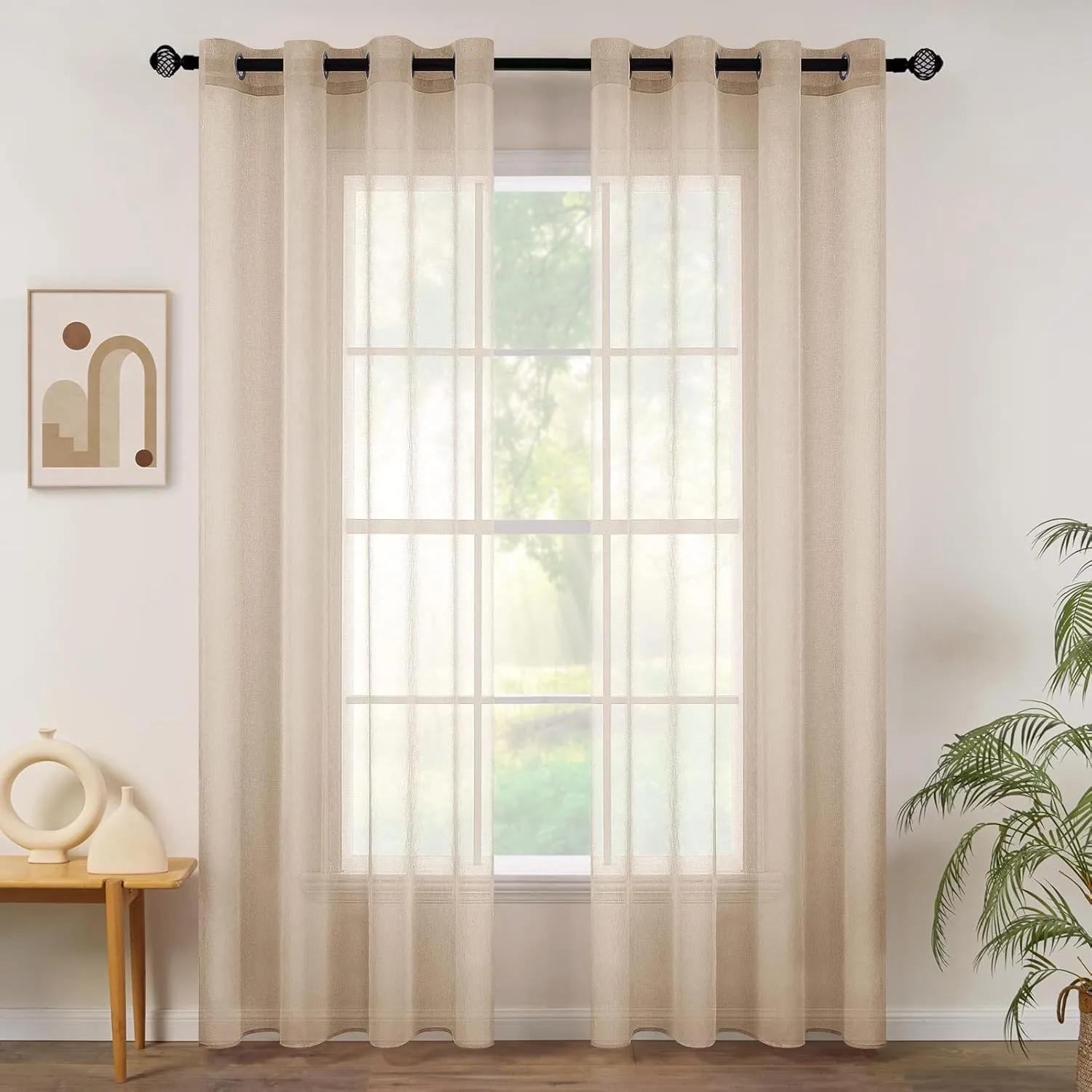 MIULEE Voile Vorhang mit Ösen transparent 140x290 cm 2er Set Khaki