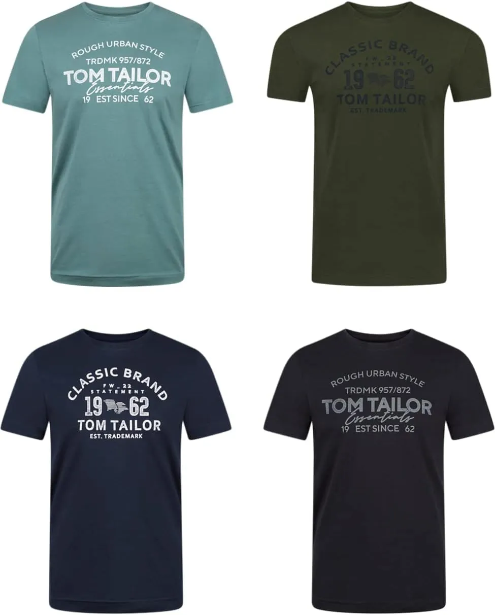 TOM TAILOR Tshirt Herren Baumwolle Regular Fit 4er Pack Set Rundhals Kurzarm Sommer Tee Shirt Logoprint 100% Baumwolle …