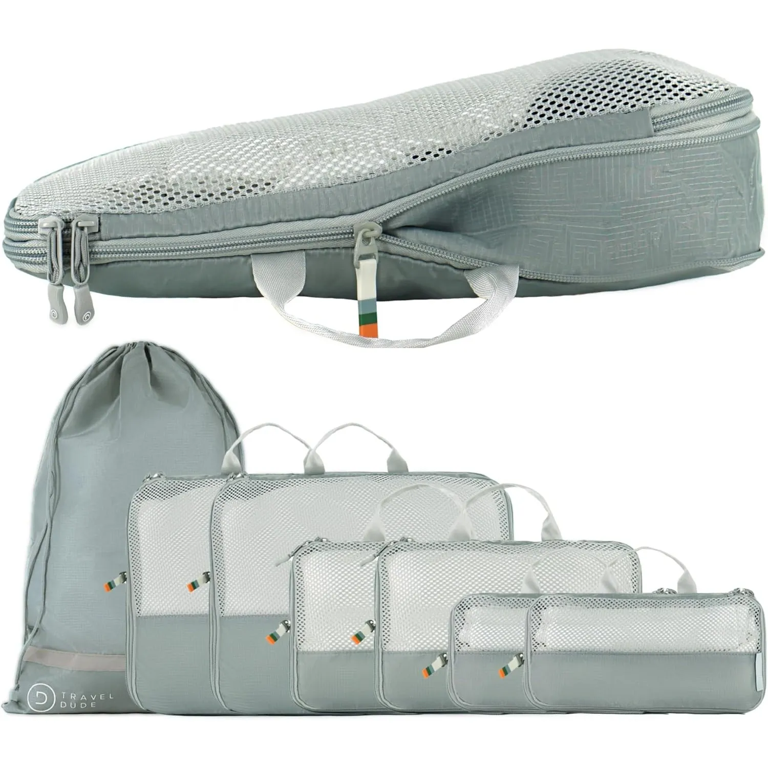 TRAVEL DUDE Packwürfel Set mit Kompression aus recycelten Plastikflaschen, Leichte Packing Cubes, Packtaschen Set für R…