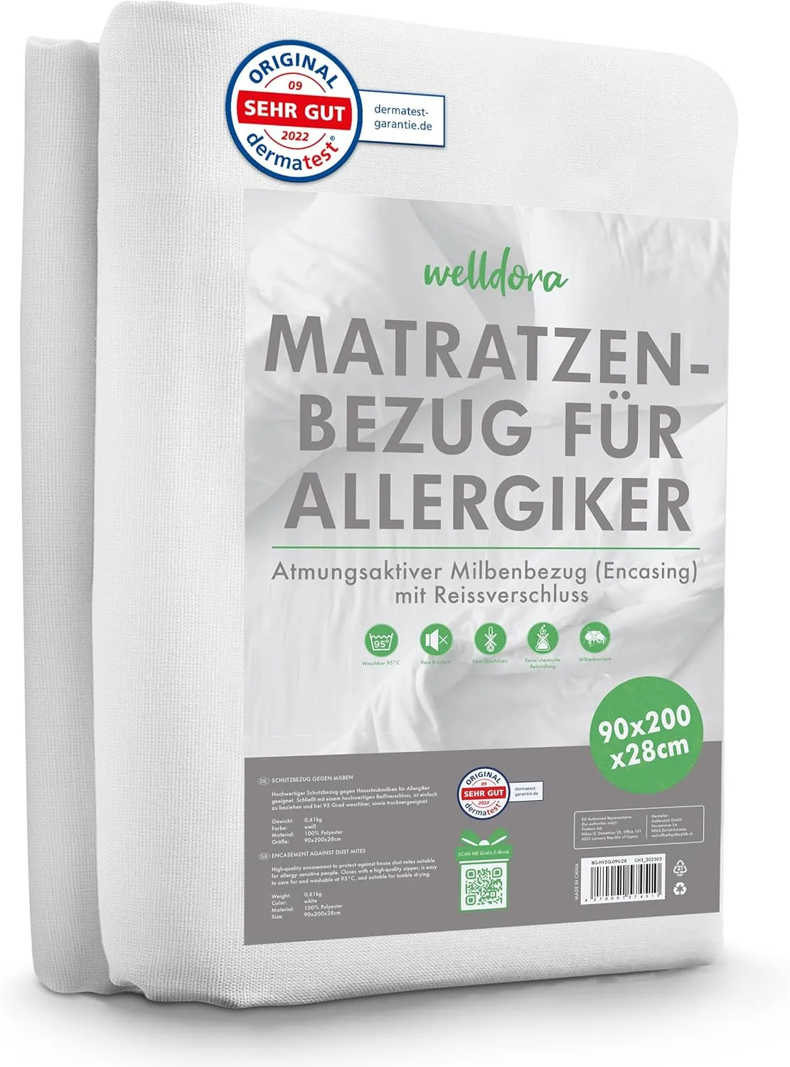 ǀ Premium Milbenbezug Matratzen 90x200x28 ǀ Fachärztlich getesteter Allergiker Matratzenschoner ǀ Anti Milben Encasing mit Reissverschluss ǀ Allergiker Bettwäsche