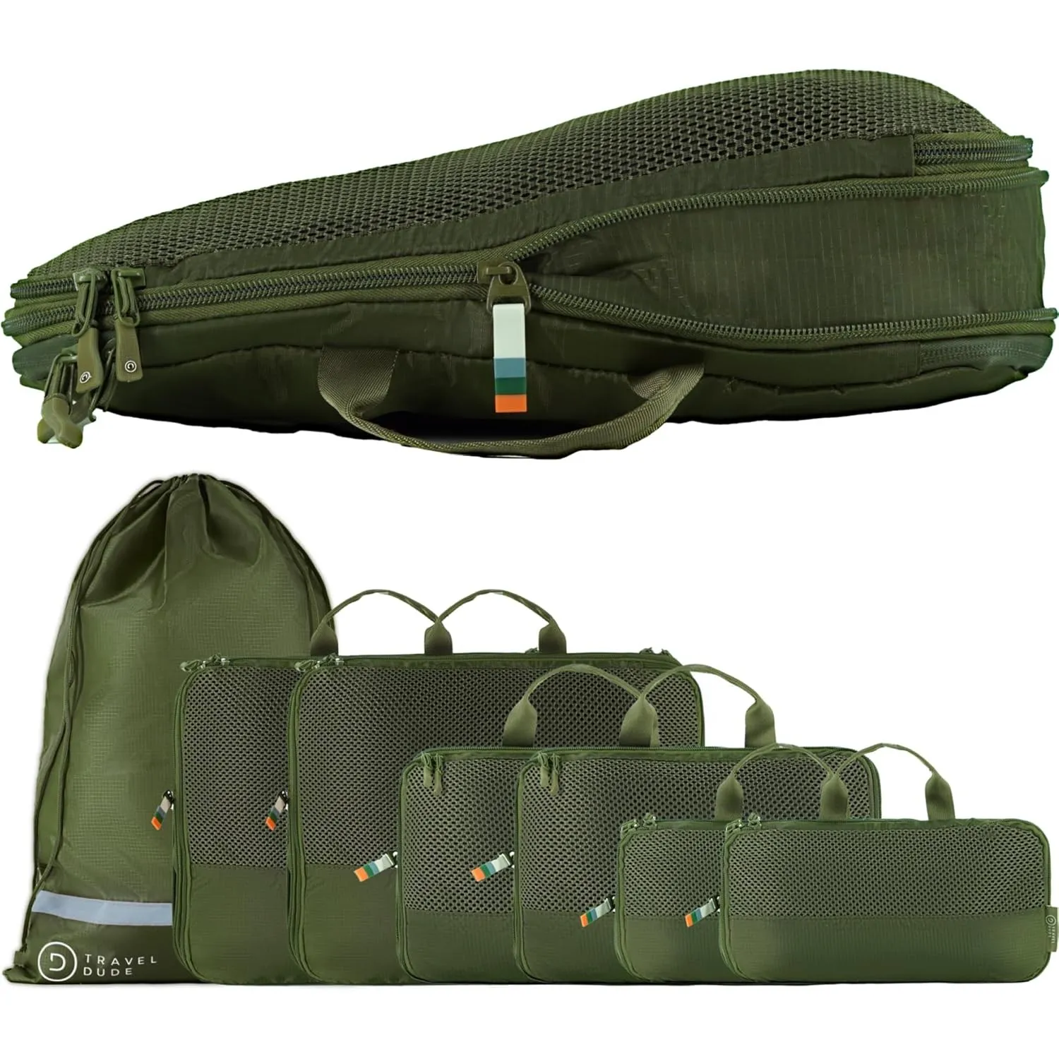 TRAVEL DUDE Packwürfel Set mit Kompression aus recycelten Plastikflaschen, Leichte Packing Cubes, Packtaschen Set für R…