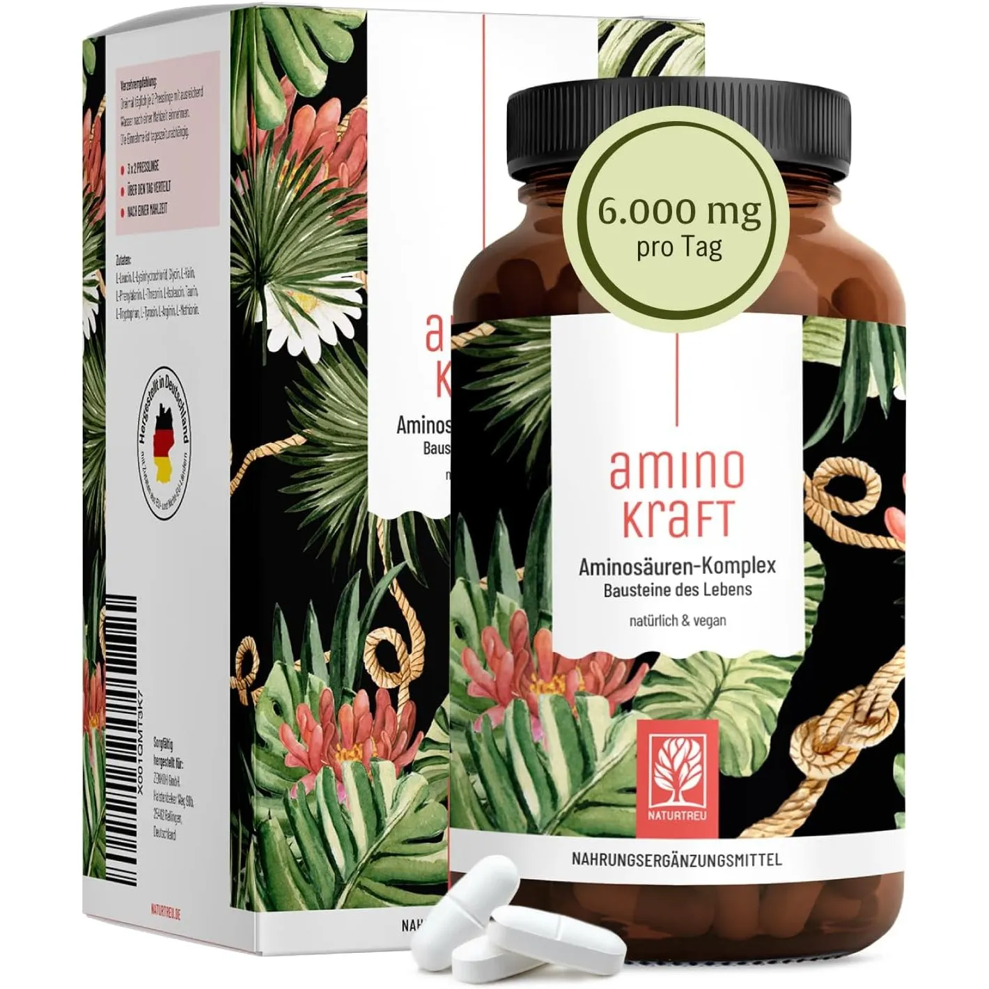 NATURTREU® Aminosäuren Komplex hochdosiert - 180 vegane Amino Tabletten