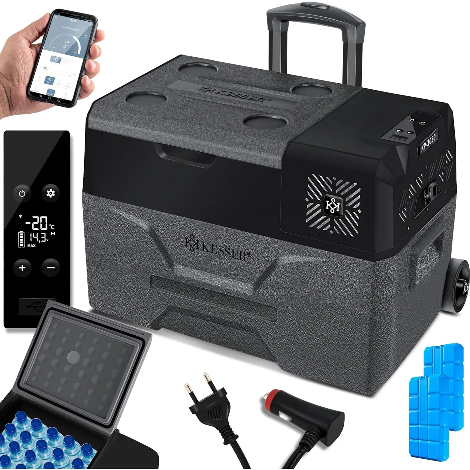 KESSER® Kompressor Kühlbox auto elektrisch 30L, Camping Kühlbox 12/24/230V mit APP-Steuerung, Gefrierbox bis –20 °C, Kü…