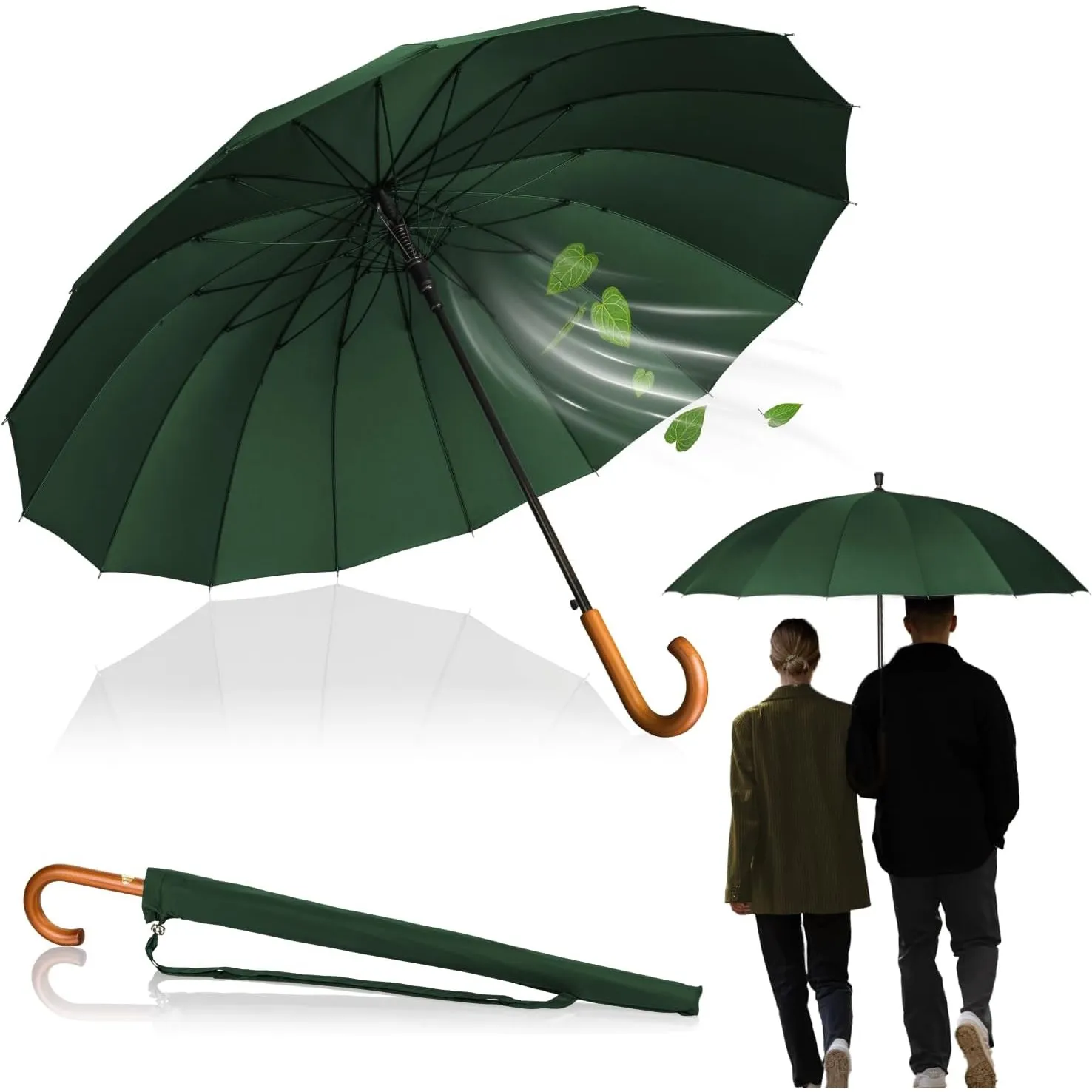 LOGAN & BARNES Stockschirm Sturmfest Ø120cm mit hochwertigem Echtholzgriff und geräuschloser Gummispitze - XXL Regensch…