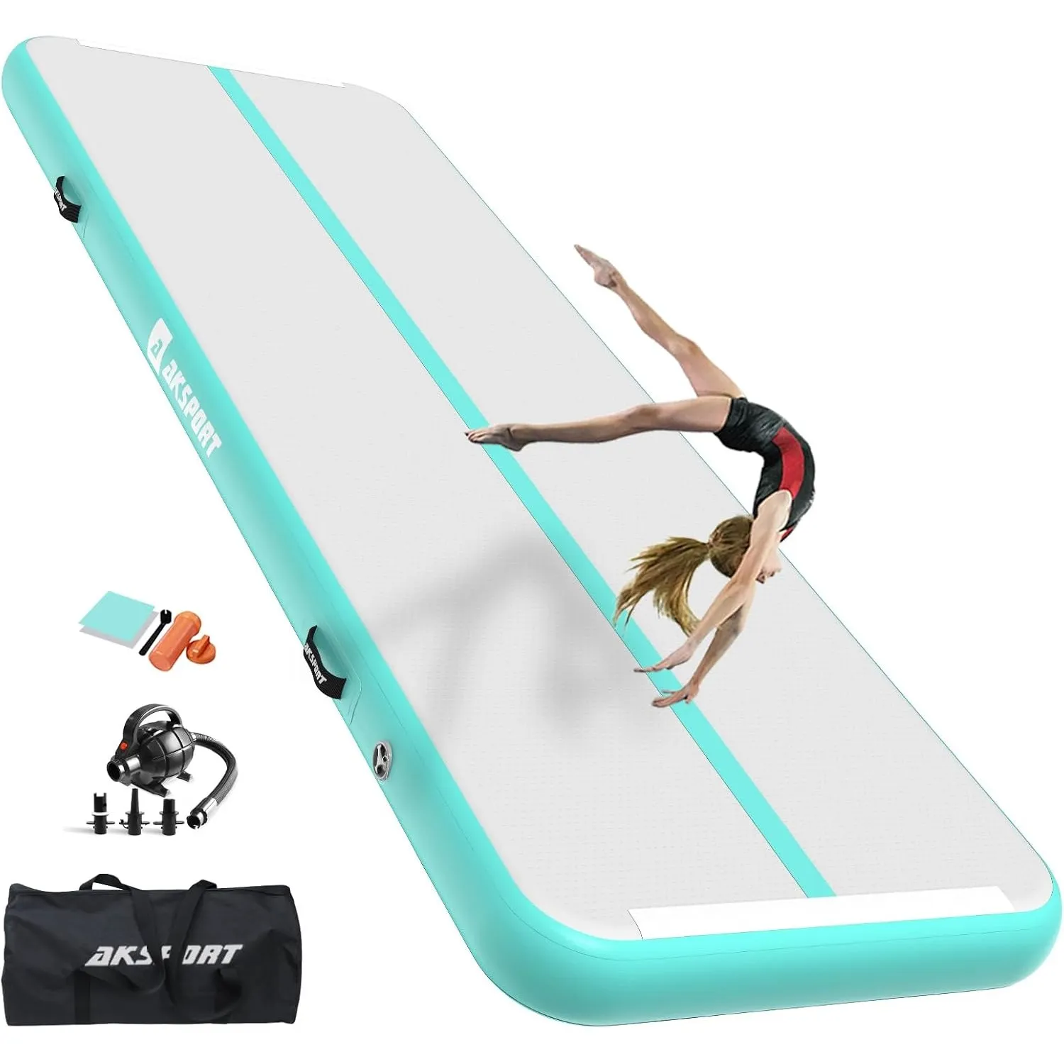 AKSPORT Air Matte Track Tumbling Matte,3/4/5/6m Aufblasbar Gymnastikmatte Turnmatte Tumbling Matten 10/20cm hoch mit Lu…