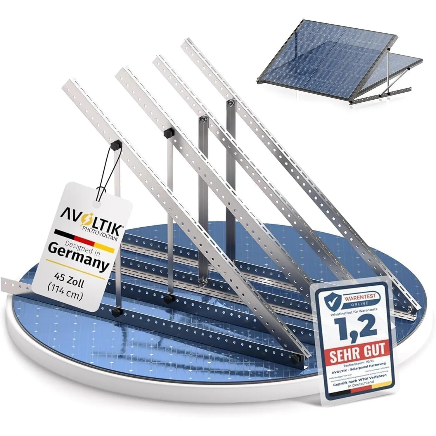 Avoltik Balkonkraftwerk Halterung im 2er Set (bis 114cm) I Halterung für 2 Solarpanel-Module I Verstellbar von 0-90° I …