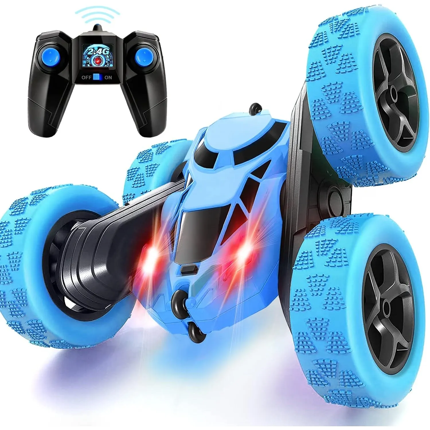 MidiVix Ferngesteuertes Auto, 90 Min Spielzeit, 2.4Ghz Doppelseitig 360° drehbare RC Stunt Crawler mit Scheinwerfern, 4…