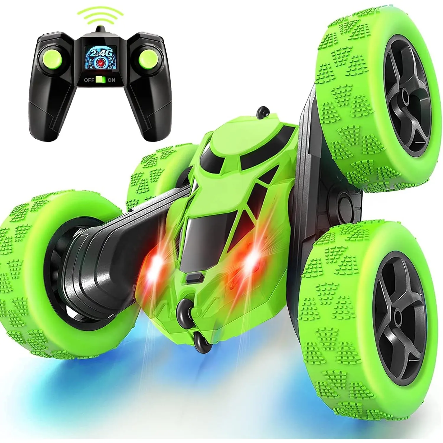 MidiVix Ferngesteuertes Auto, 90 Min Spielzeit, 2.4Ghz Doppelseitig 360° drehbare RC Stunt Crawler mit Scheinwerfern, 4…