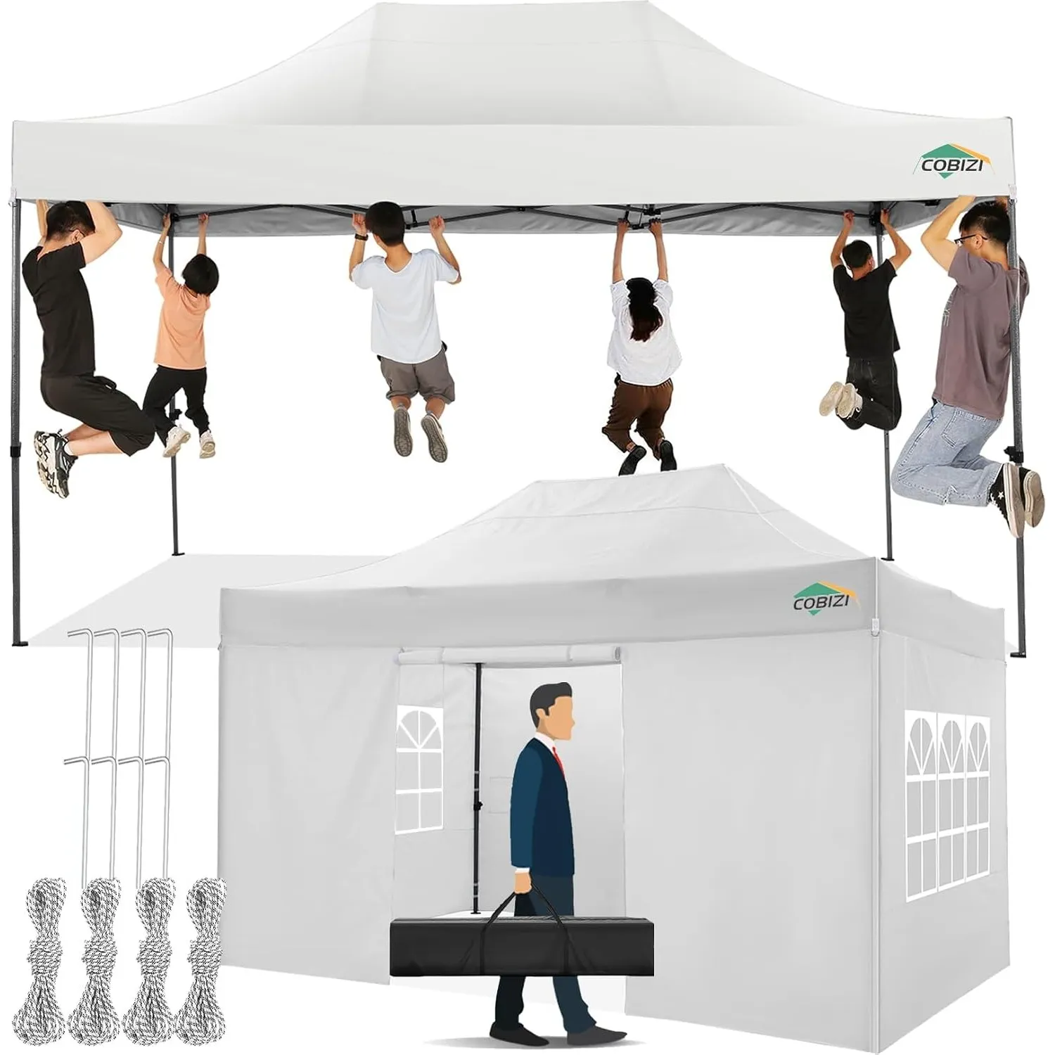 COBIZI Pavillon 3x4,5 Wasserdicht Stabil Winterfest mit 4 Seitenwand,Weiss
