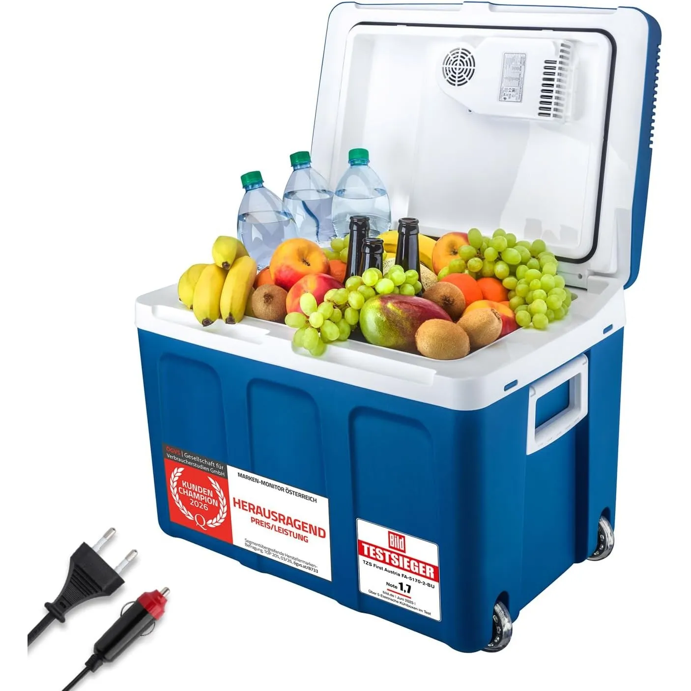 TZS First Austria - Kühlbox 45L elektrisch 12V 230V Anschluss für Auto & Steckdose - Thermoelektrische Cool Box kühlt &…