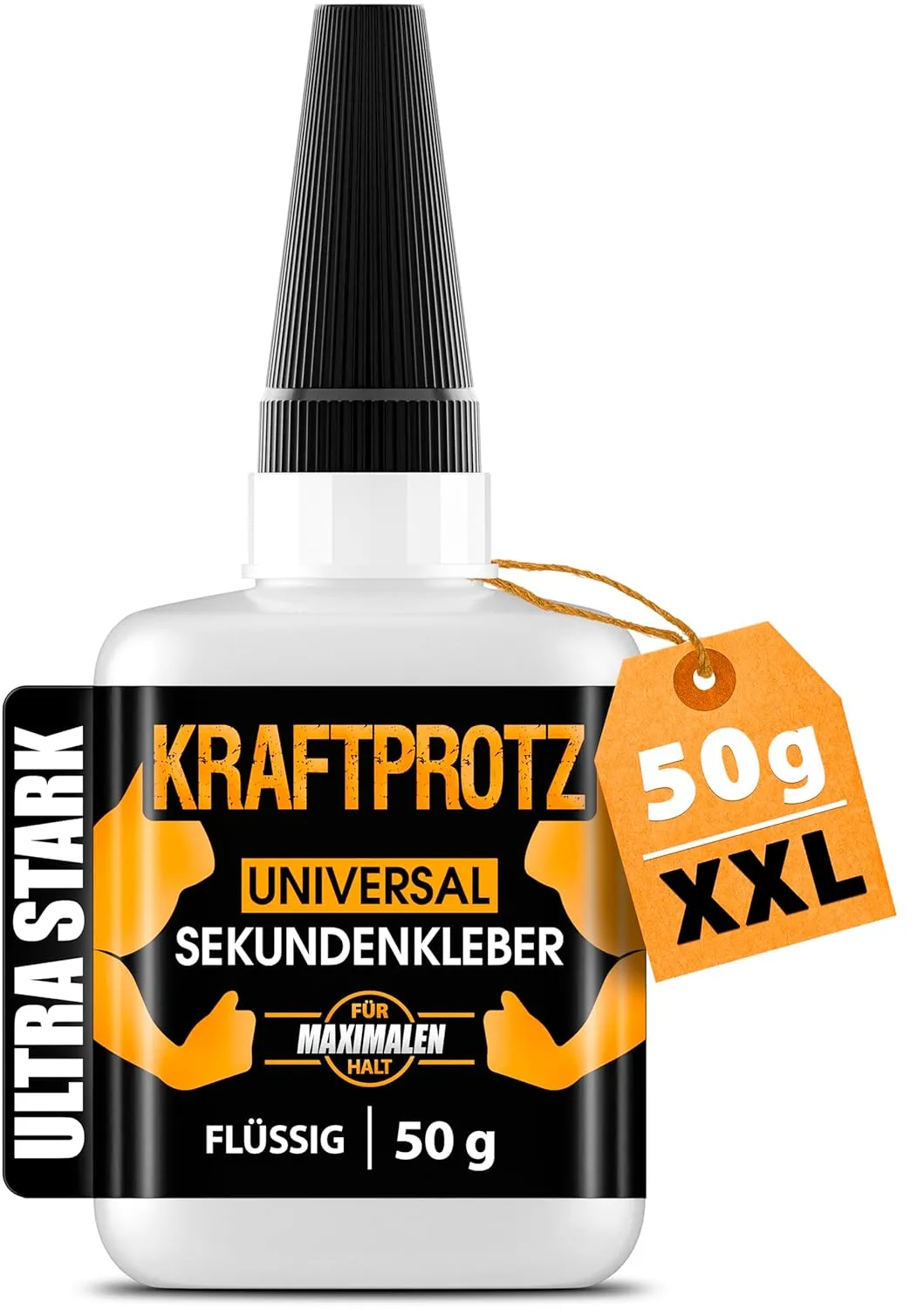 Kraftprotz 50 g Super Glue Extra Strong - Includes Anti-Drying Tip - Liquid Super Glue - Universal Use for Gluing Plast…
