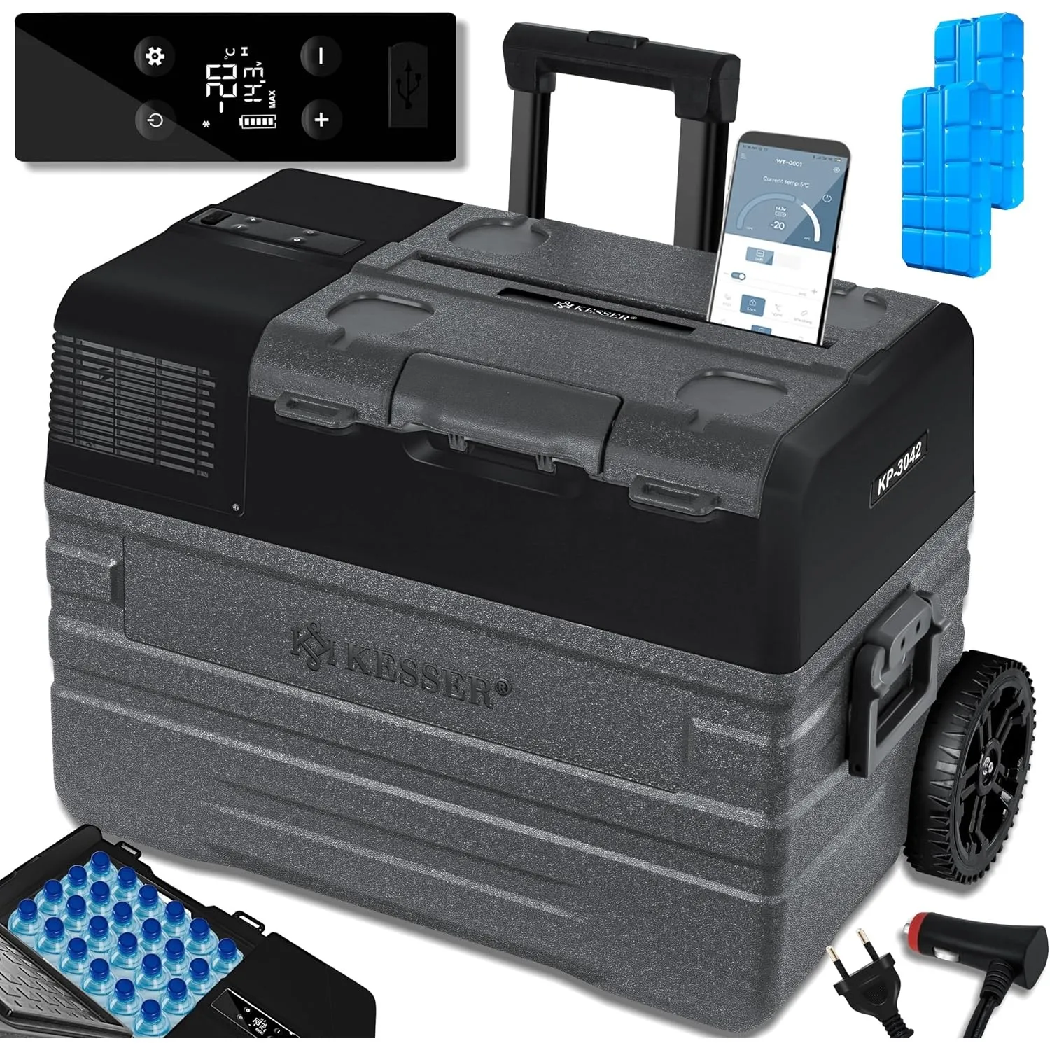 KESSER® Kompressor Kühlbox Auto elektrisch 42L, Camping Kühlbox 12/24/230V mit APP-Steuerung, Gefrierbox bis –20 °C, mi…