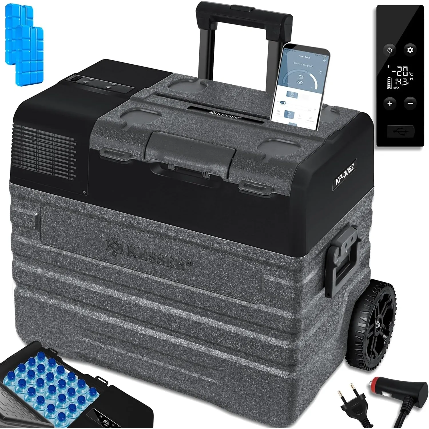 KESSER® Kompressor Kühlbox Auto elektrisch 52L, Camping Kühlbox 12/24/230V mit APP-Steuerung, Gefrierbox bis –20 °C, mi…
