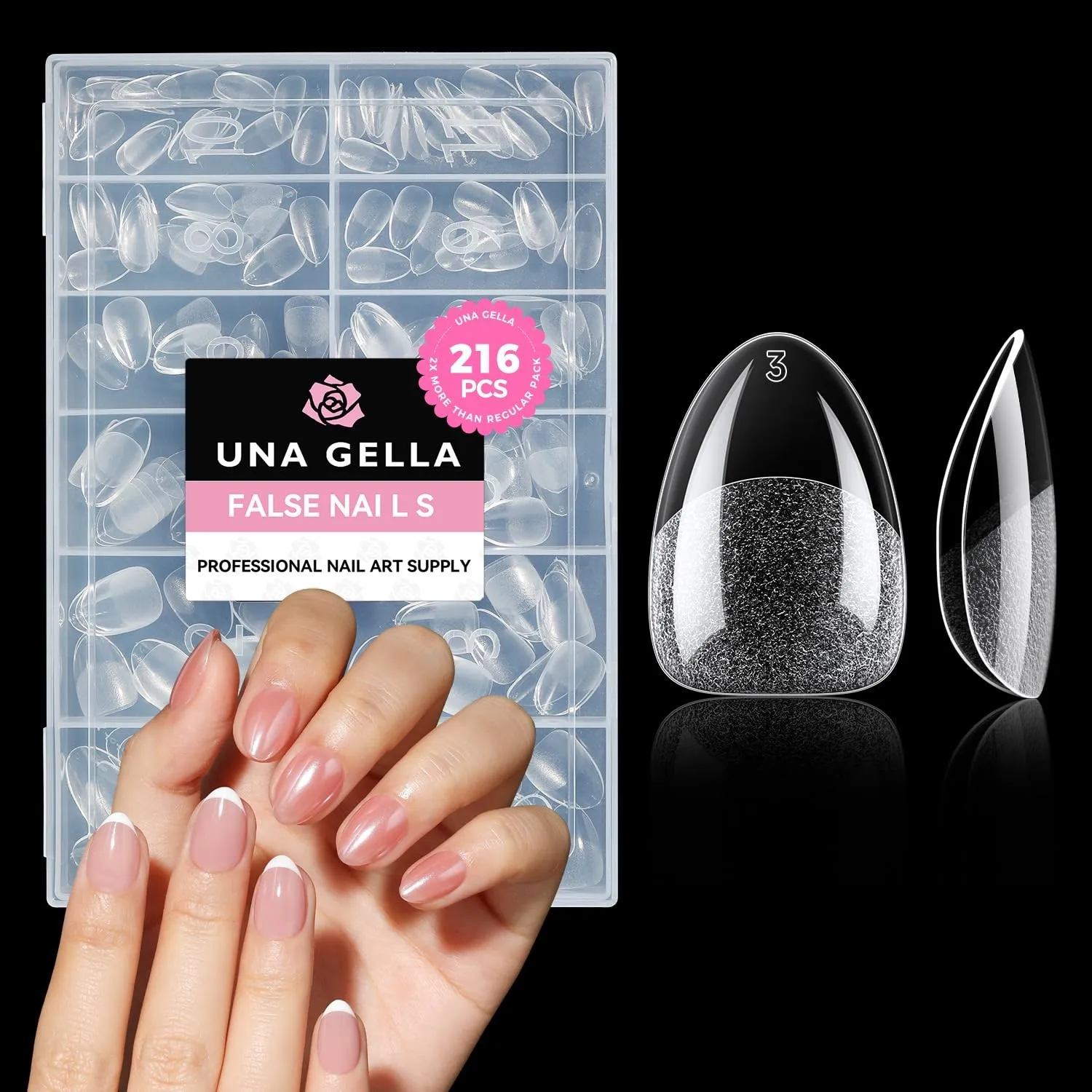 UNA GELLA Kurze Mandel Nageltips für Gelnägel 216 Stück | Almond XS Nageltips Kurz Press on Nails Soft Gel Full Cover T…