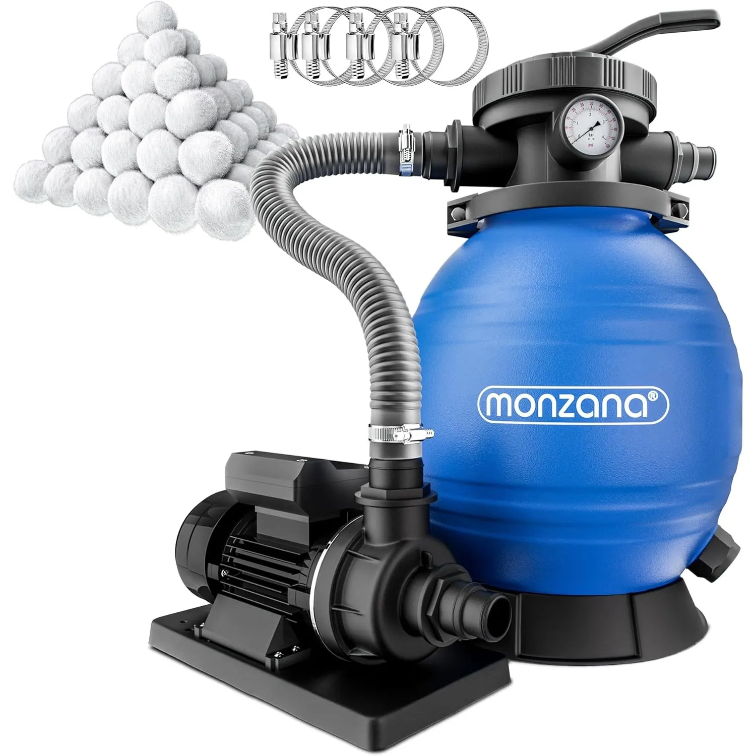 MONZANA® Sandfilteranlage SF102K 10.200 l/h bis 35.000L Pool inkl Filterbällen 7 Wege Ventil 2in1 Adapter Ø32-38mm 400W…