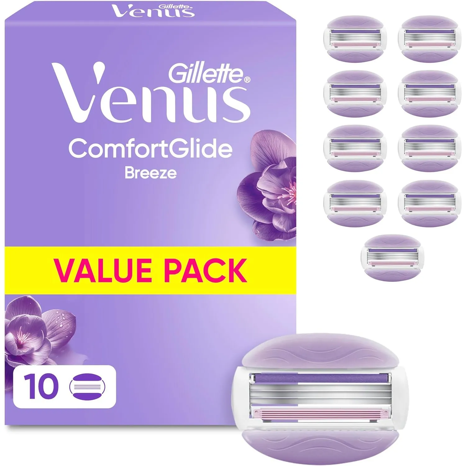 Gillette Venus Comfortglide Breeze Rasierklingen, 10 Ersatzklingen, Lila