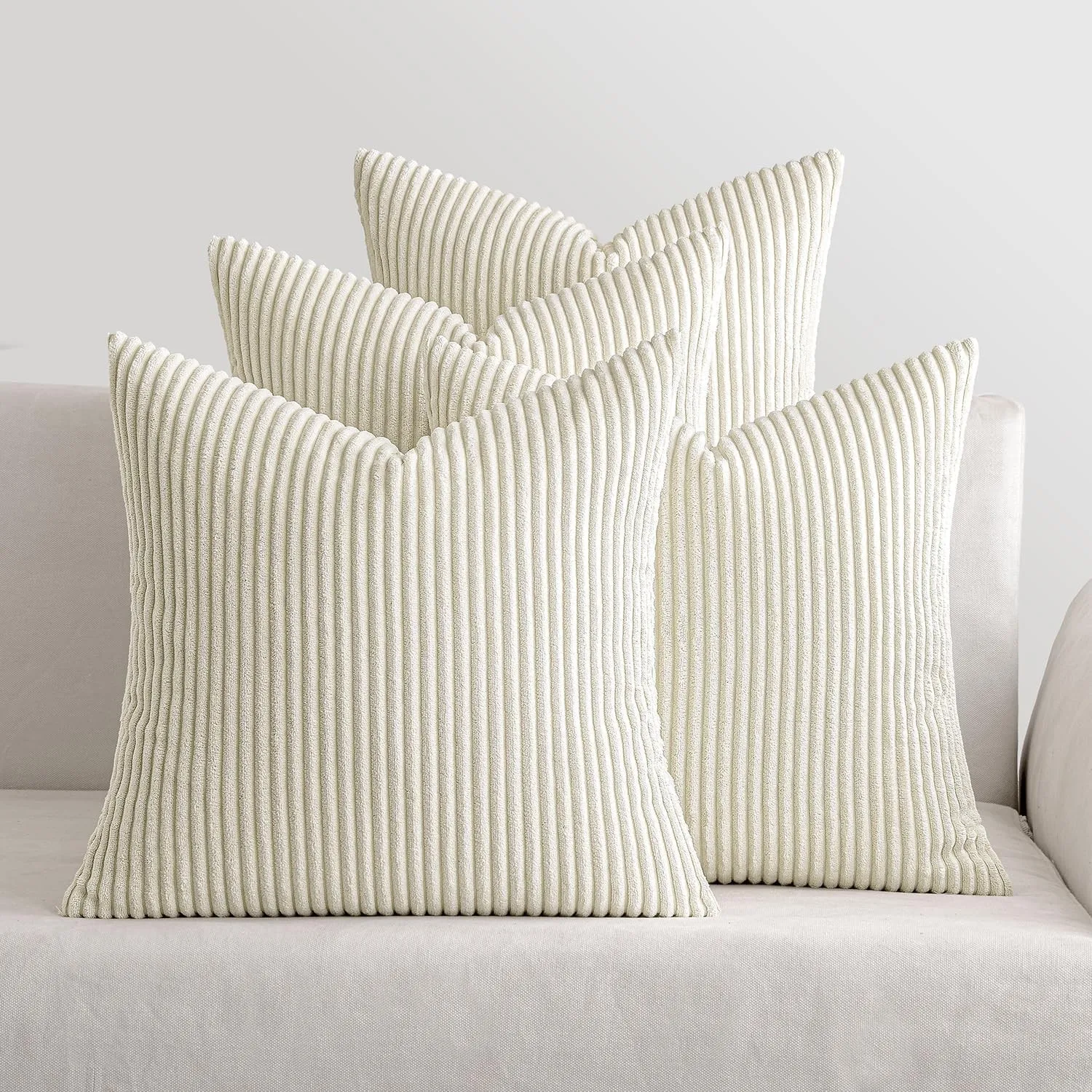 MIULEE Kissenbezug 50x50 4er Set Kordsamt Kissenhülle sofakissen Cream