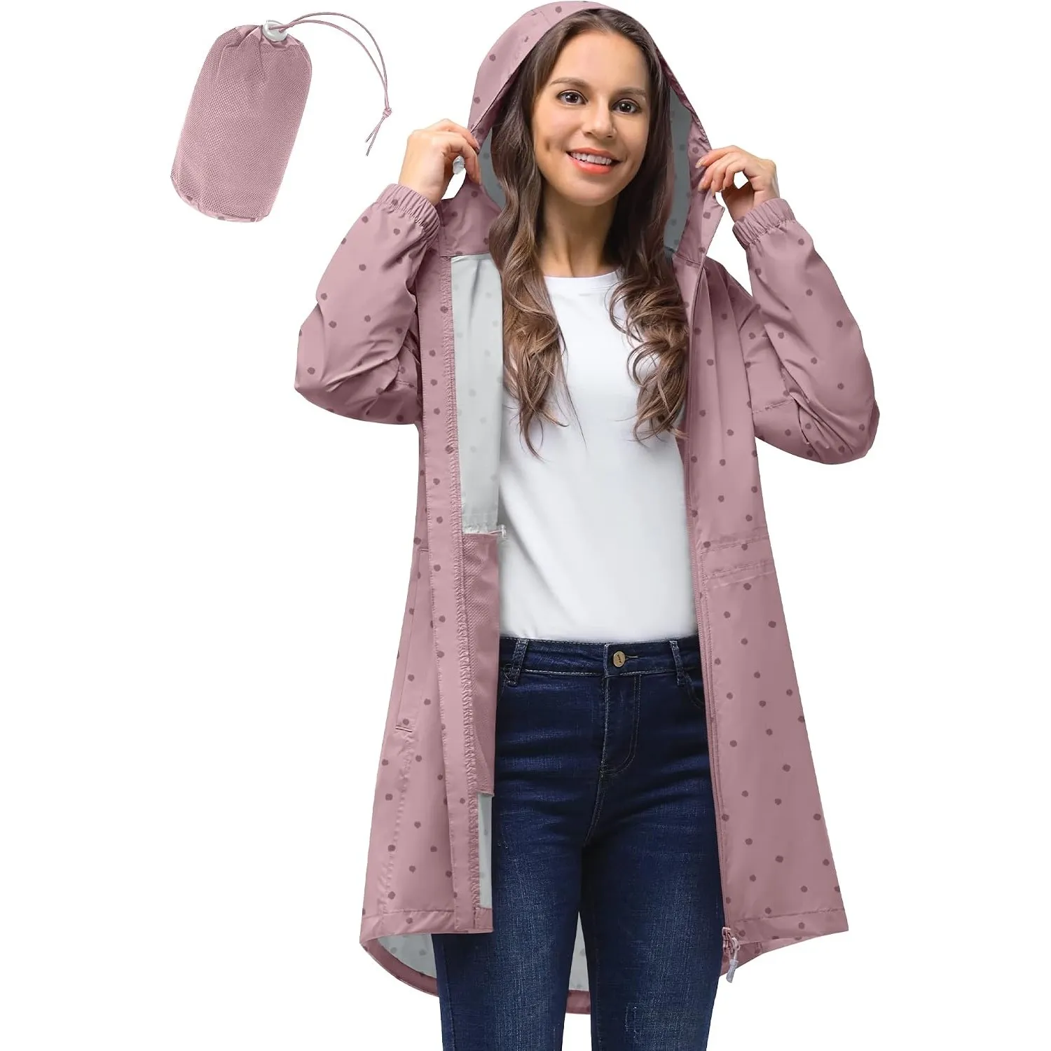 33,000ft Damen Dünne Wasserdichte Faltbar Regenmantel Regenjacke mit Kapuze, Leicht Atmungsaktive Travel Regenponcho, L…