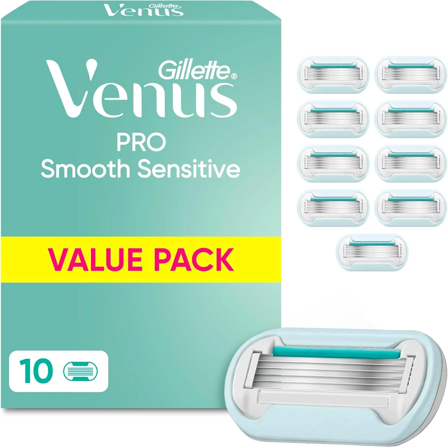 Gillette Venus Pro Smooth Sensitive Rasierklingen, 10 Ersatzklingen, Türkis