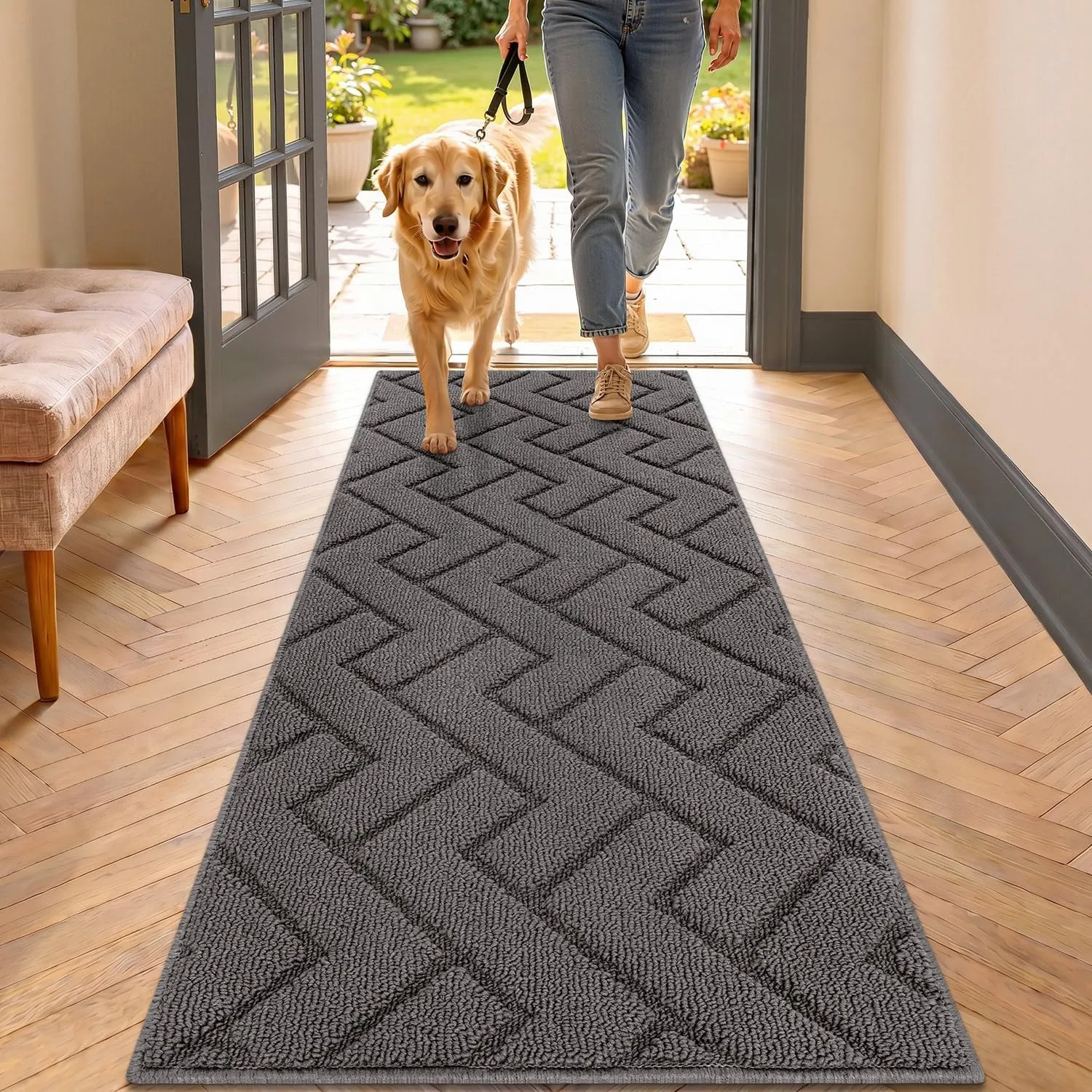 Biscpro Innen Außen Fußmatte 50x120cm, Schmutzfangmatte rutschfest Fussmatte Innen Waschbar Eingangsteppich Innen Fussm…