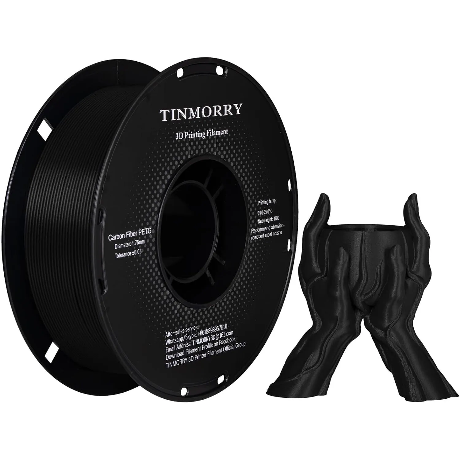 TINMORRY PETG-CF Kohlefaser Filament 1,75 mm für 3D Drucker, 1 KG, Schwarz