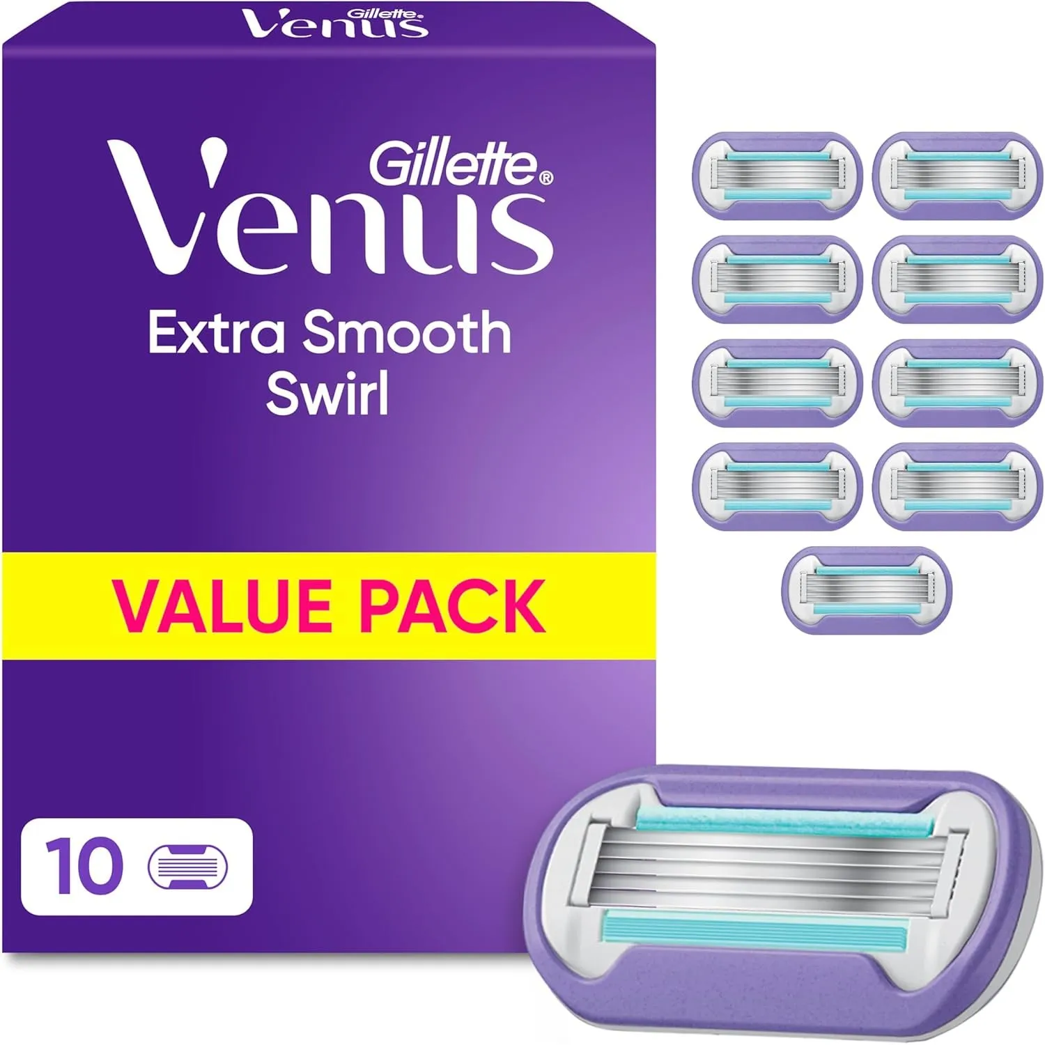 Gillette Venus Extra Smooth Swirl, 10 Original Rasierklingen, Lila