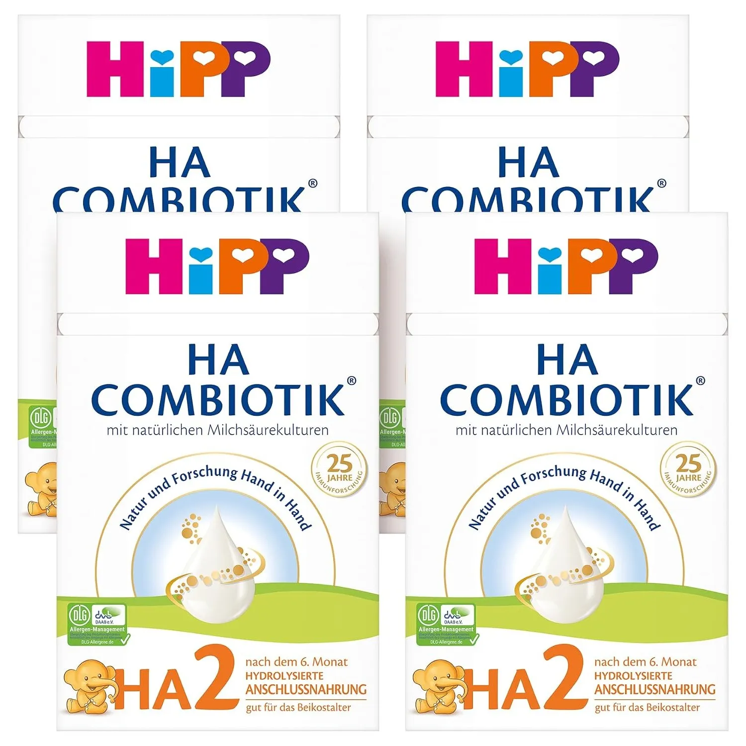 HiPP HA 2 Combiotik (4 x 600g) - Folgenahrung nach dem 6. Monat, mit natürlichen Milchsäurekulturen, wertvollen Ballast…