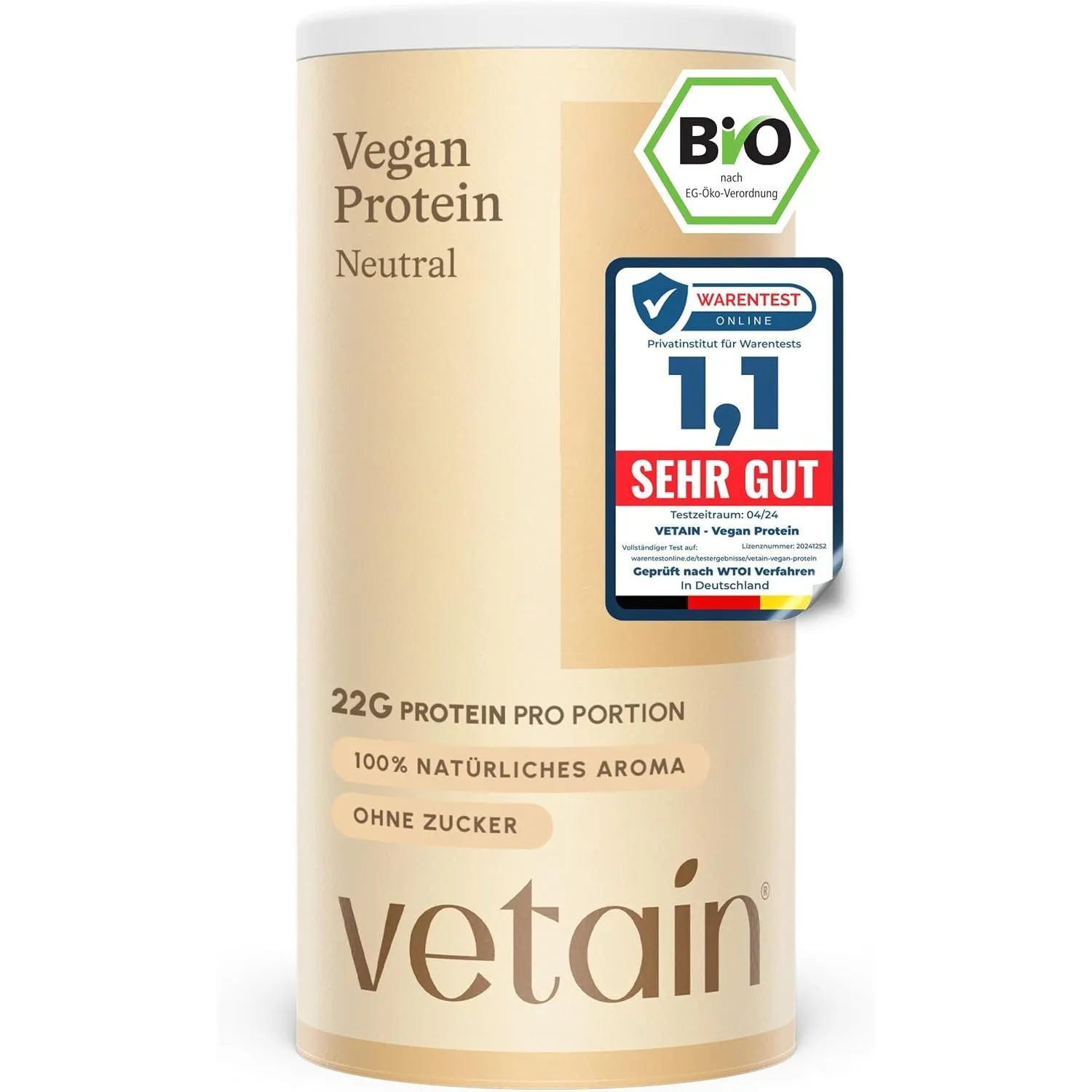 VETAIN Veganes Proteinpulver Neutral - 23g Eiweiß - 100% Bio & fermentiert