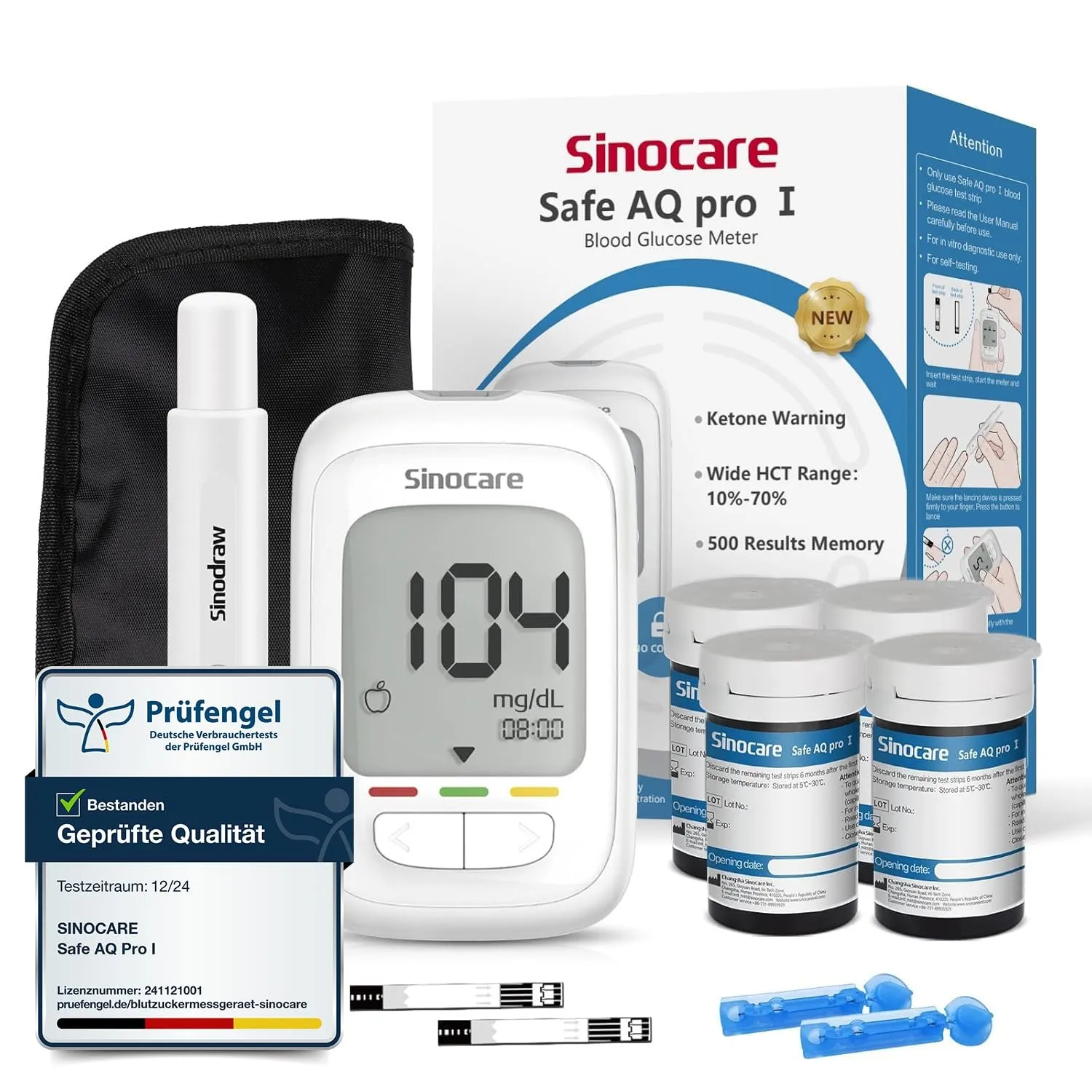 sinocare Blutzuckermessgerät Set, Upgrade Zuckermessgerät mit Teststreifen 100, Glucometer Glucose Monitor Starter und …
