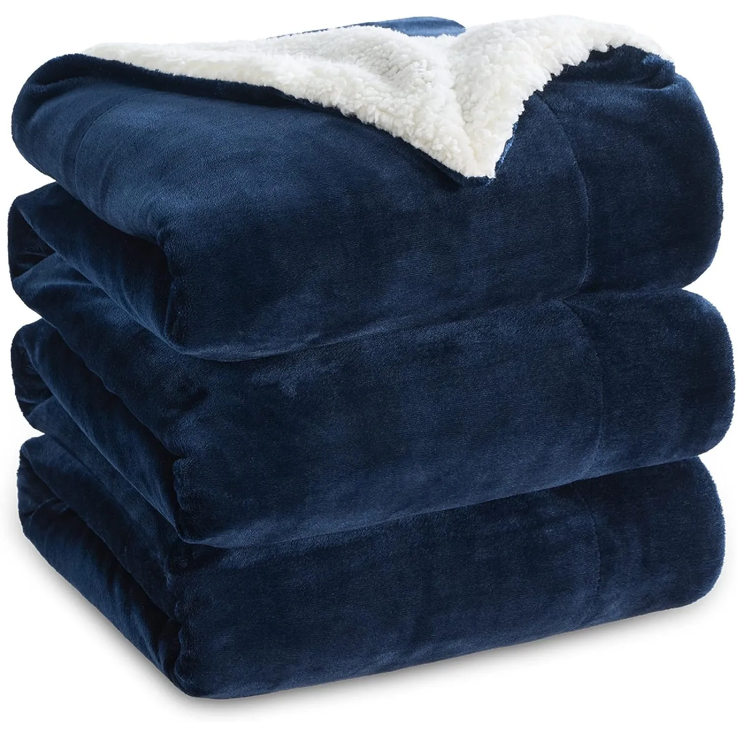 BEDSURE Sherpa Kuscheldecke Flauschig 230x270 - Sofadecke, Marine Blau