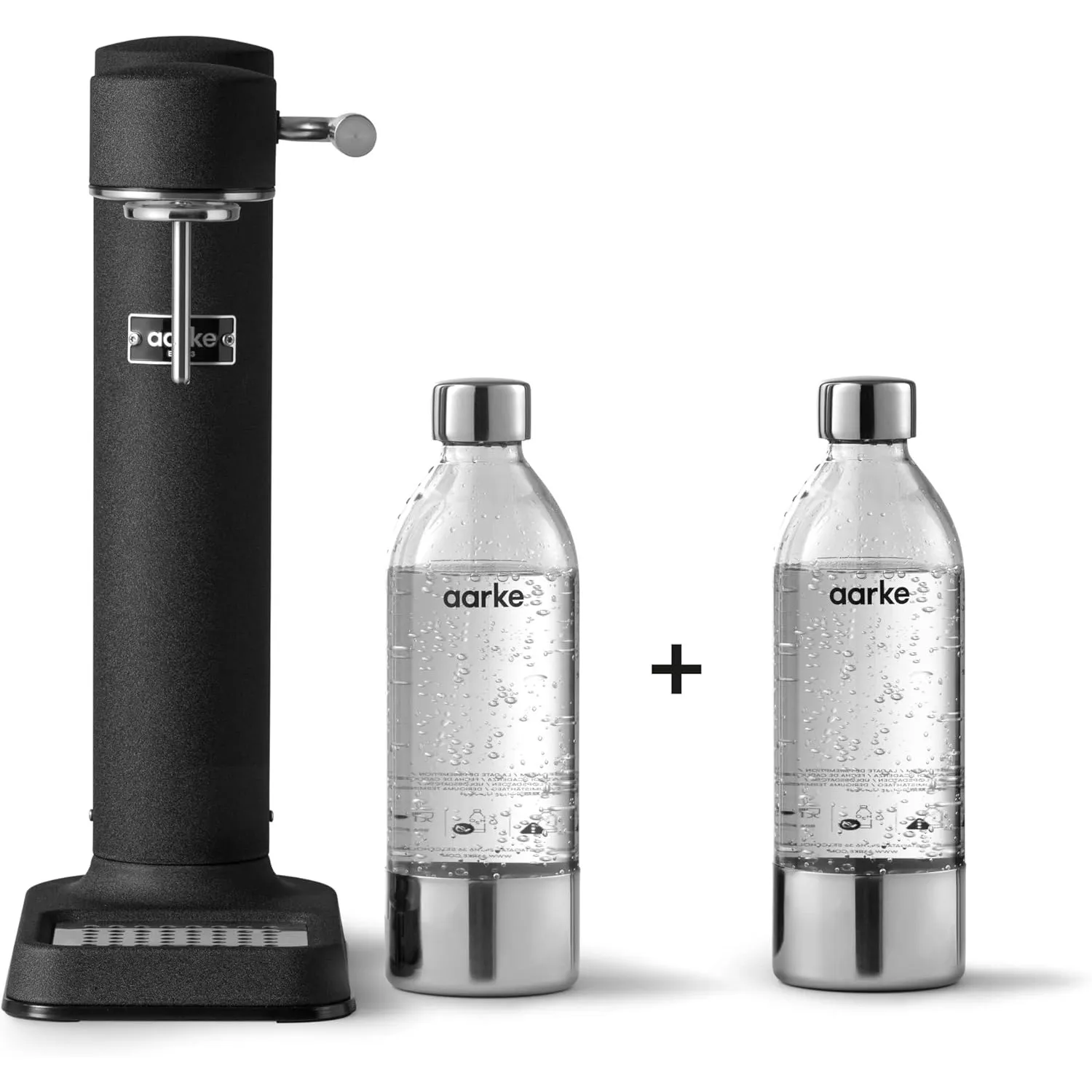 Aarke Carbonator 3, Wassersprudler aus Edelstahl im modernen Mattschwarz Finish mit 2x BPA-freier 1L PET-Flasche, Sprud…