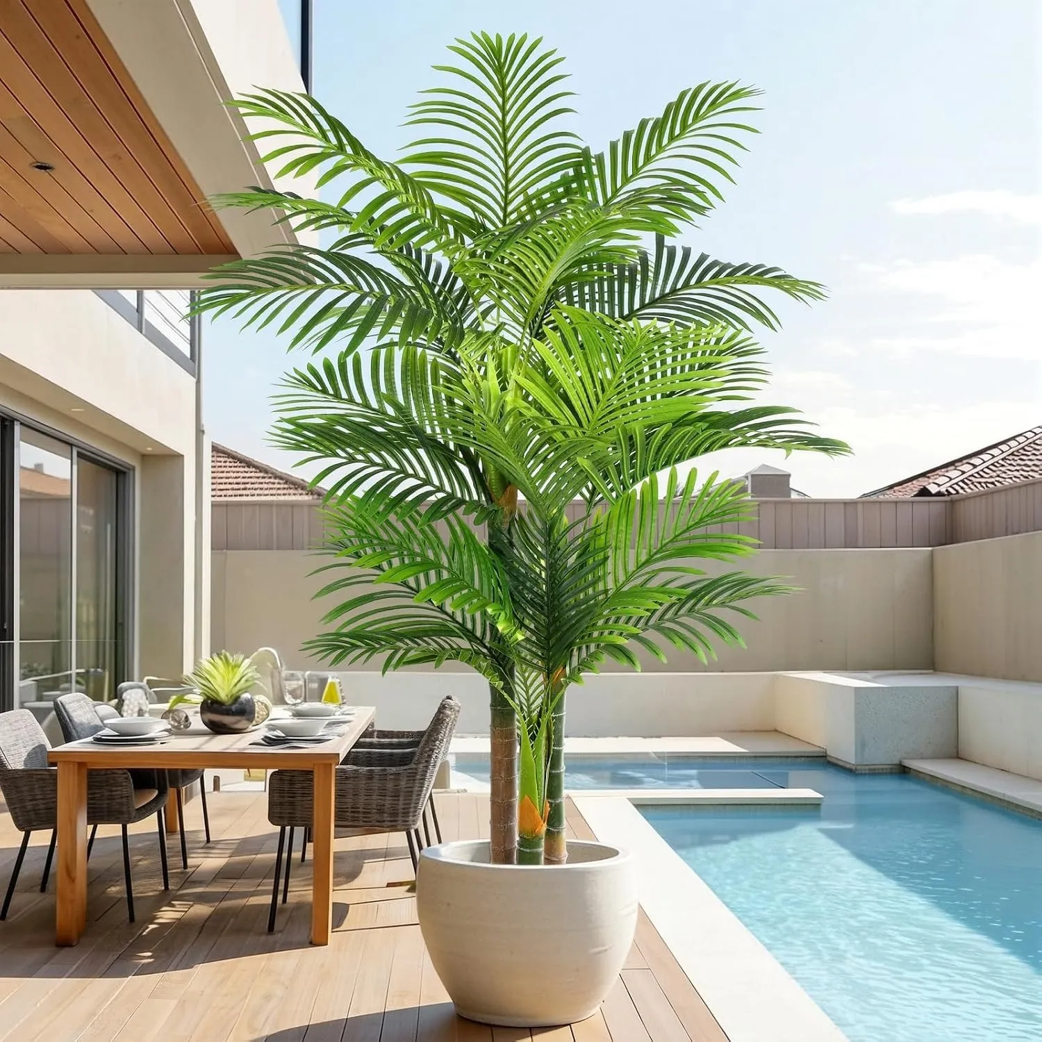 Künstliche Goldene Palme 180cm kunstpflanzen groß wie echt, UV-beständig kunstbaum groß, Kunstpalme für Haus Wohnzimmer…