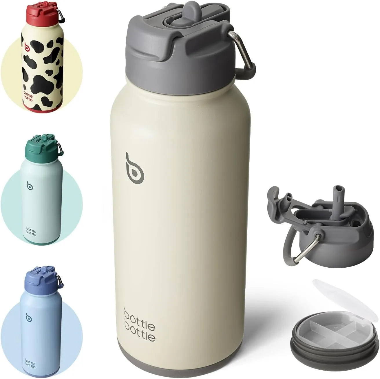 BOTTLE BOTTLE Stainless Steel Water Bottle 1 Litre with Straw - Leak-proof Insulated Bottle for Sports & Gym, with Pill…