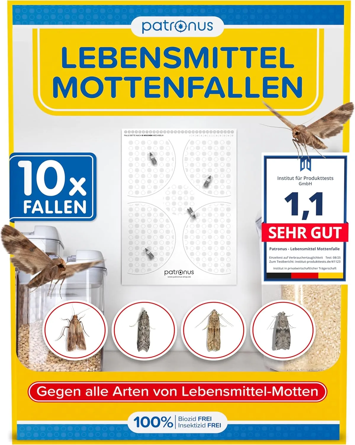 Patronus Lebensmittelmotten-Falle [10 Stück Vorteilspack] - Mottenfalle gegen Lebensmittel-Motten mit maximaler Lockwir…