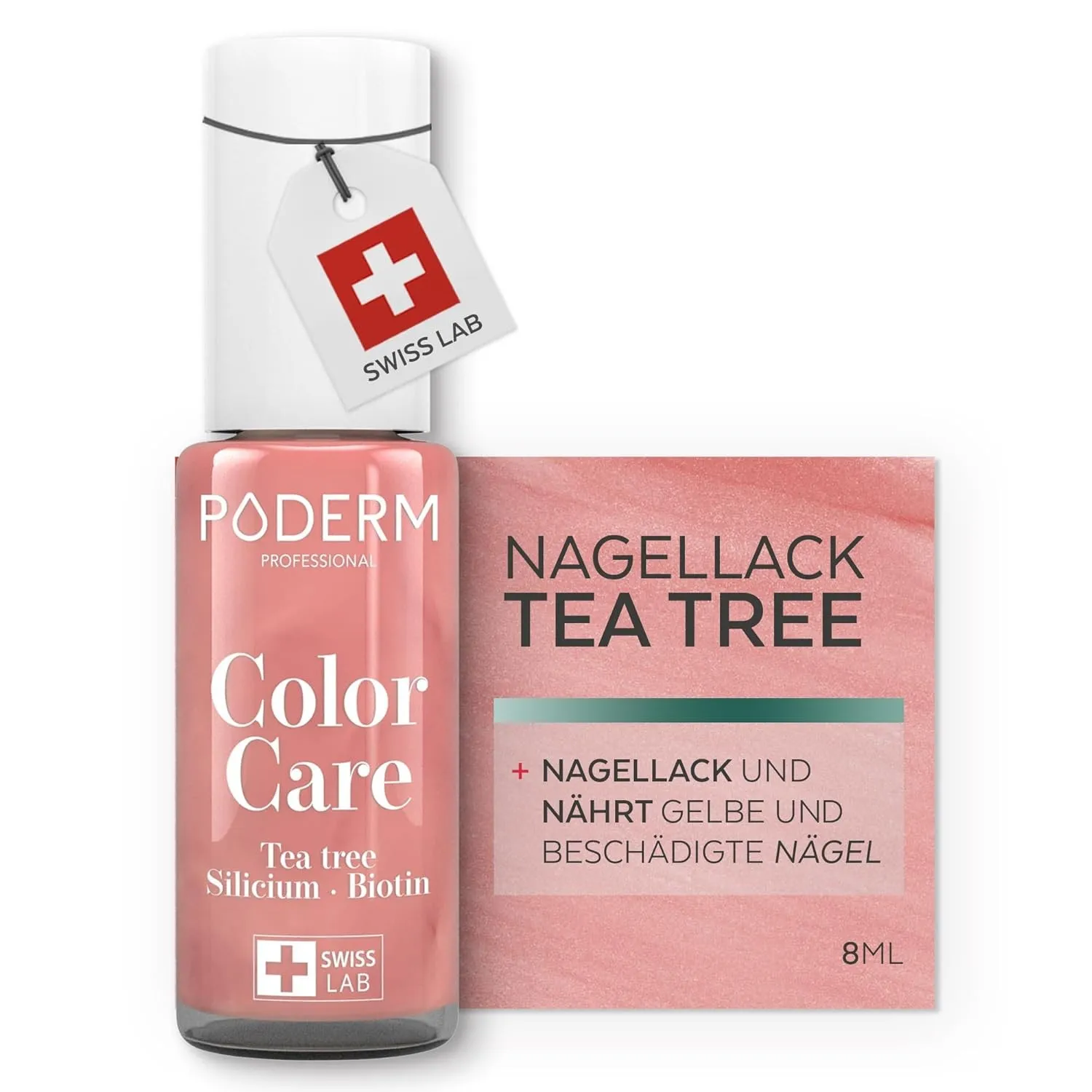 PODERM Pflegelack mit Tea Tree - Glänzendes Roségold | Swiss Lab - 8ML | Angereichert mit Tea Tree, Silizium & Biotin |…