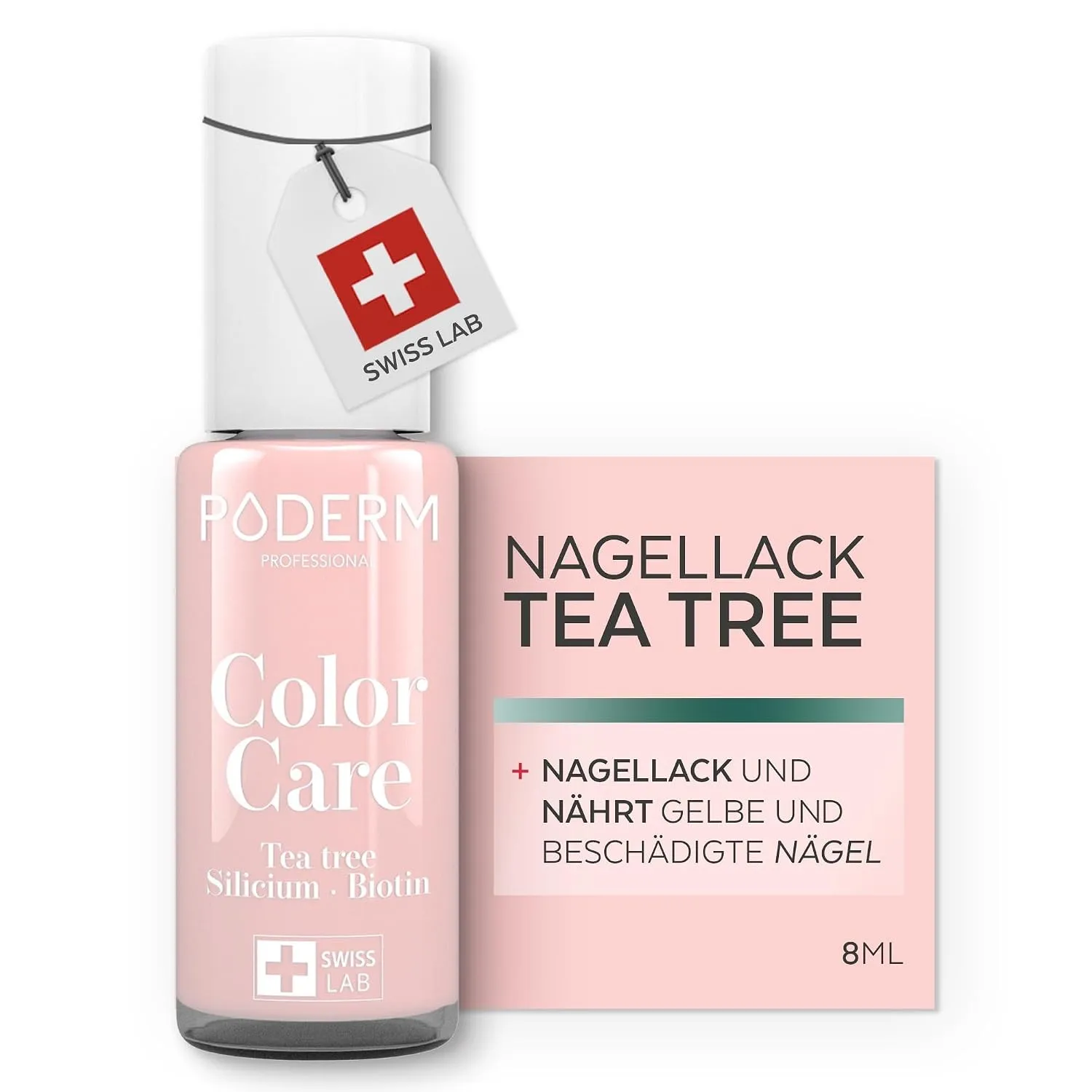 PODERM Pflegelack mit Tea Tree - Rosa | Swiss Lab - 8ML | Angereichert mit Tea Tree, Silizium & Biotin | Reinigt, Klärt…