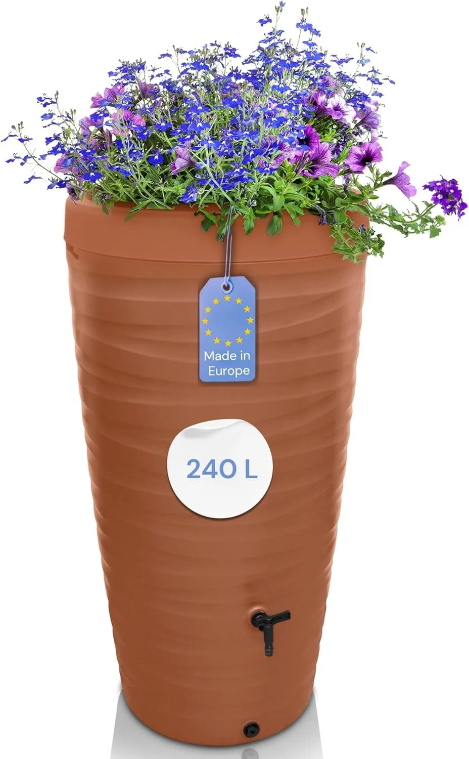 YourCasa Regentonne 240 Liter [Wave Design] Regenfass Frostsicher aus Kunststoff - Regenwassertonne mit Wasserhahn - Re…