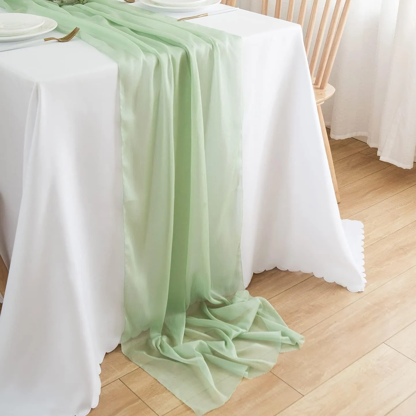 CHUQING Chiffon Tischläufer Hochzeit Tischdeko Stoff Tischdecke Mintgrün