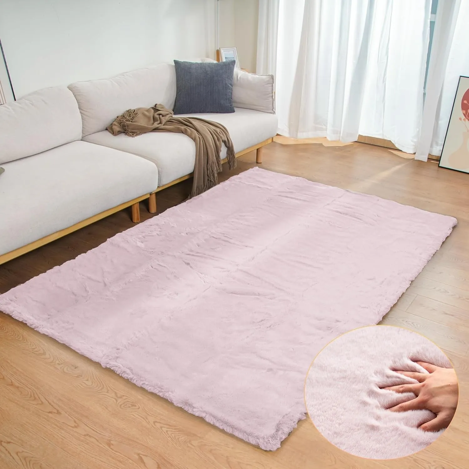 ORINOVA Teppich Kinderzimmer Bettvorleger Rosa Fellteppich 120x180 cm Flauschiger Kunstfell Teppich Schlafzimmer Wohnzi…